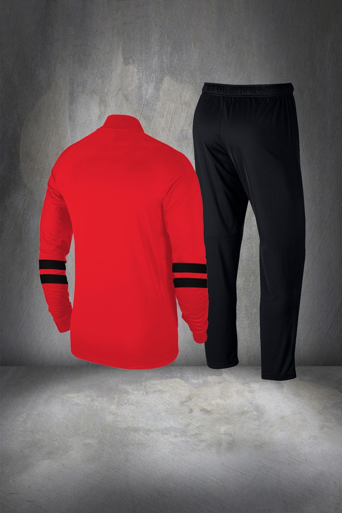 POSEIDON STORM-Men's Red Custom Supra Combed Cotton Running Set - Plus Size, Zippered Jacket and Sweatpants 4xl-10xl 4