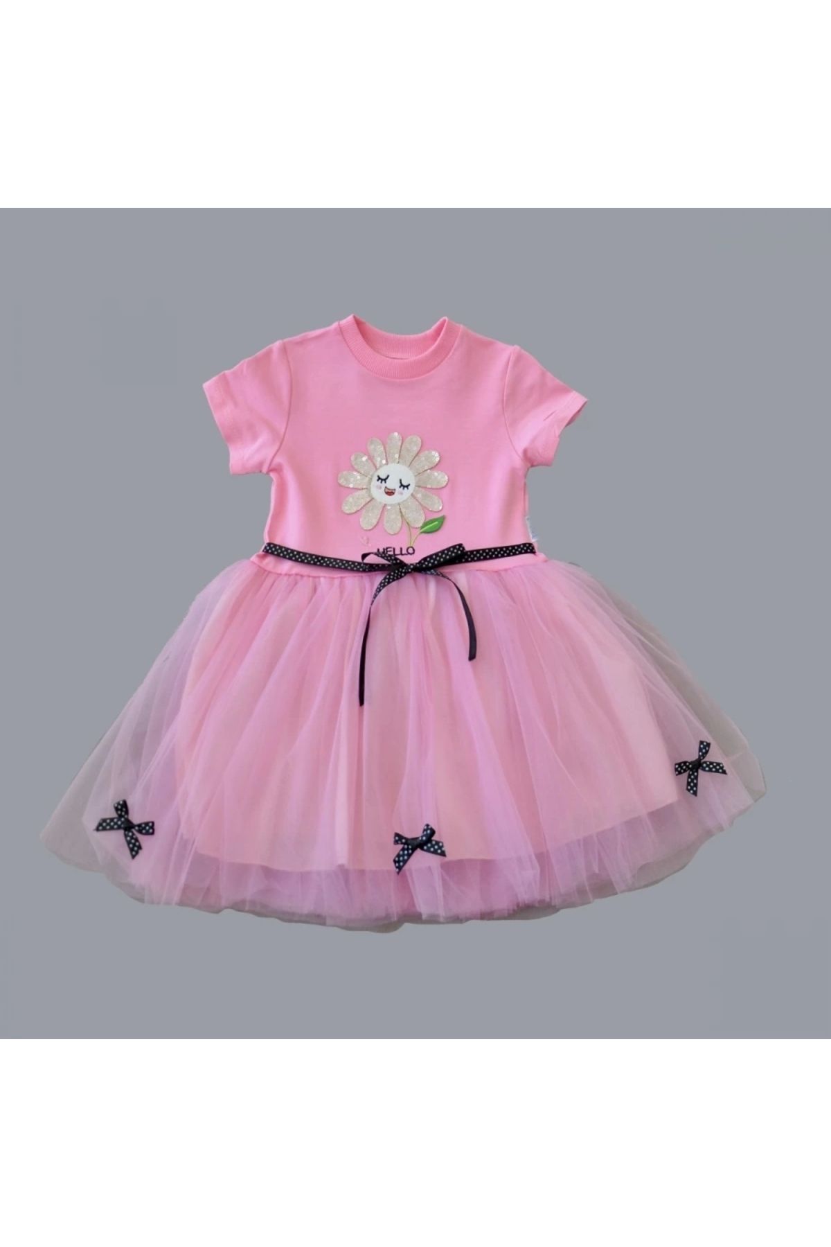 BabyBird-Pink Baby Girl Tutu Dress - Leafy Flower Embroidered and Lined 2