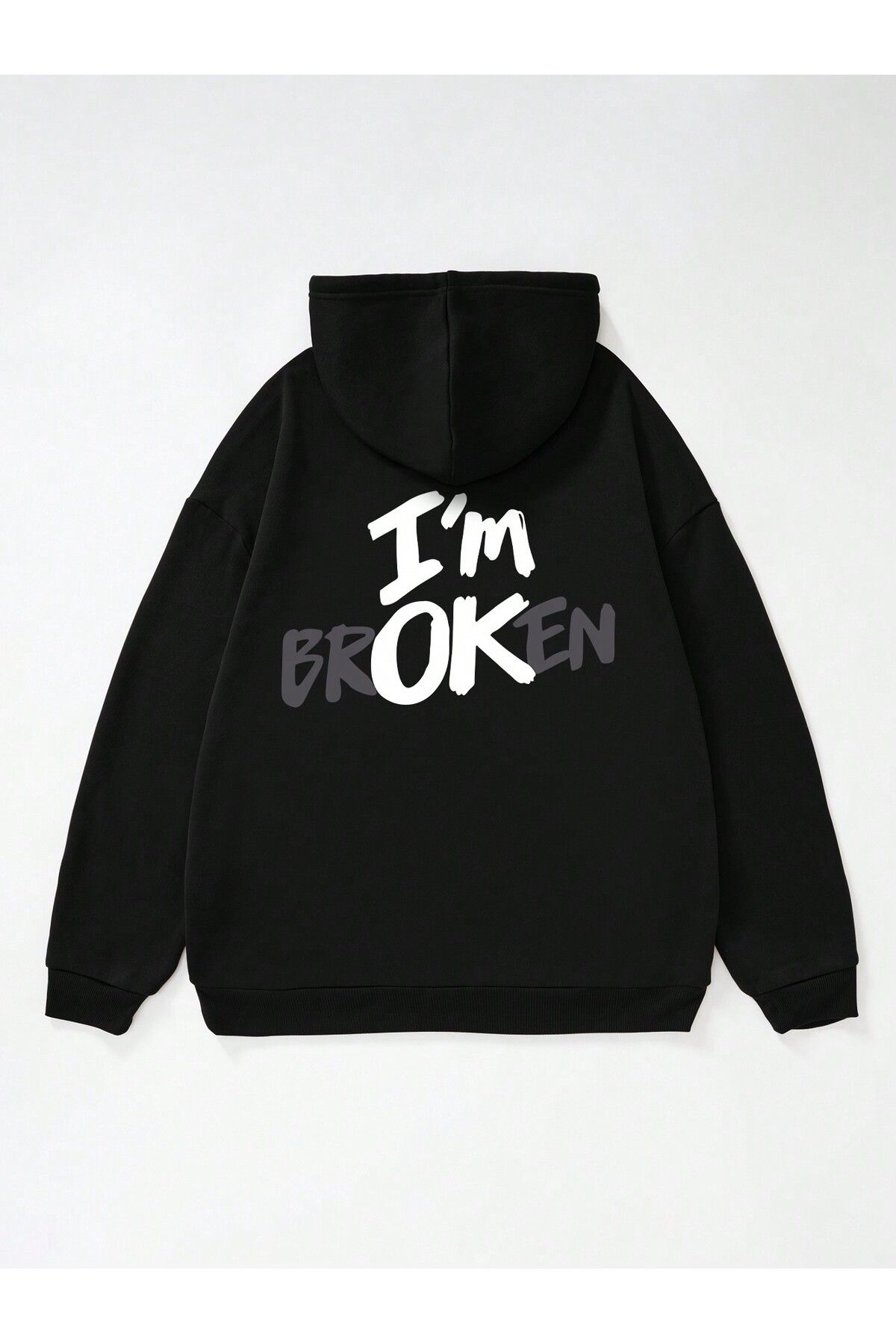 LUNAVISTA-I'M Fine - I'M Broken Black Oversize Hooded Sweatshirt Hoodie 2