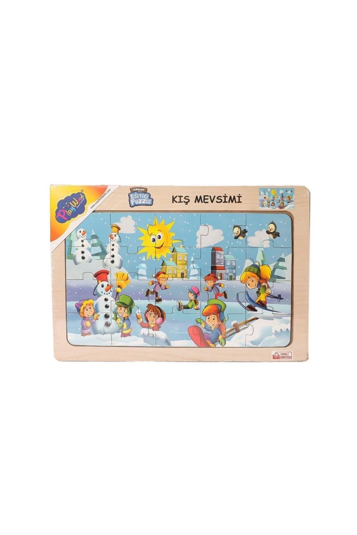 Basic Fun Çocuk ONY-109-110-111-112 Ahşap Eğitici Çocuk Puzzle -Kış Mevsimi