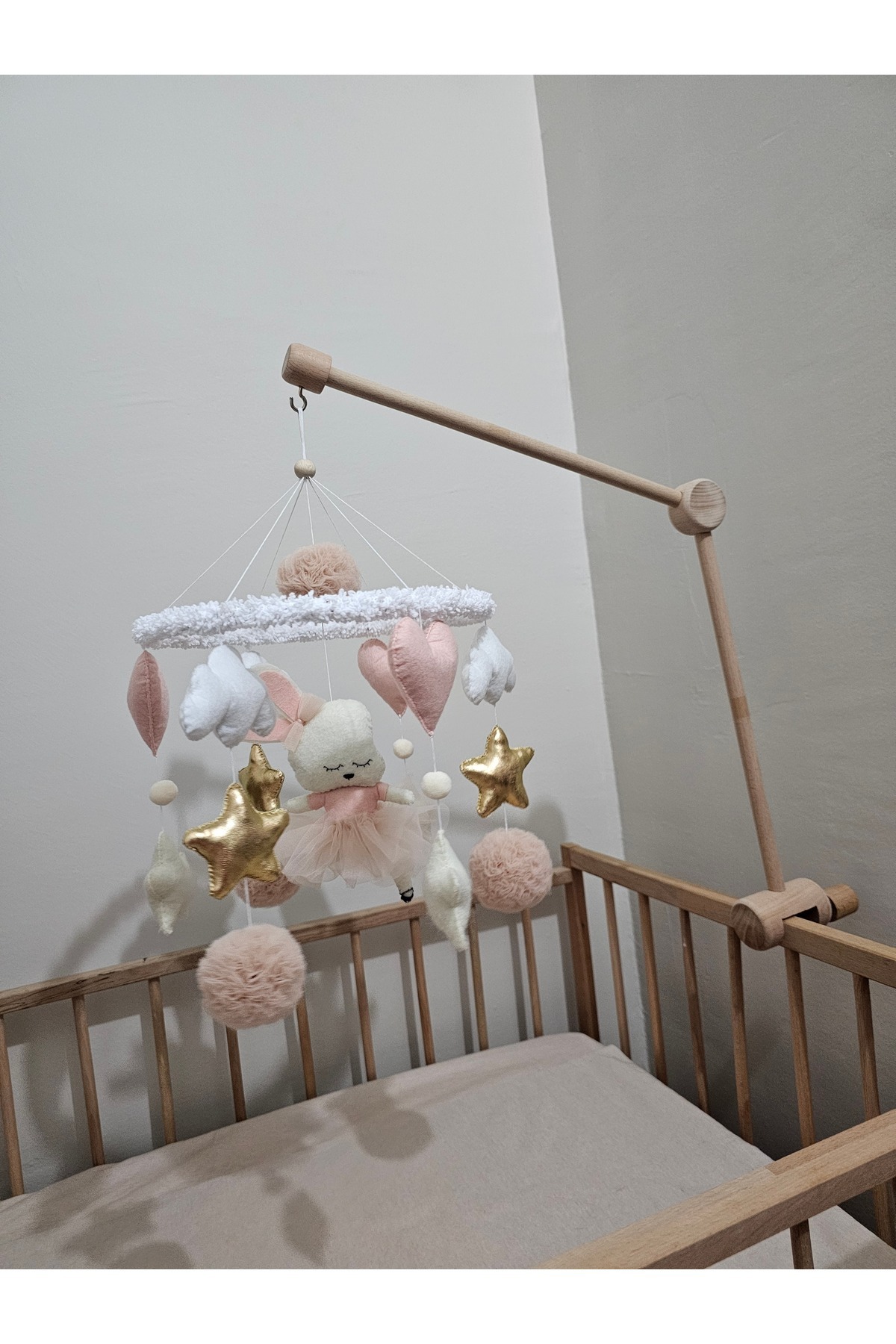 hobiimobiii Dönence (MÜZİKLİ) Bebek Beşik Süsü Keçe Dönence Balerin Tavşan fotoğrafı 5 (önizleme)