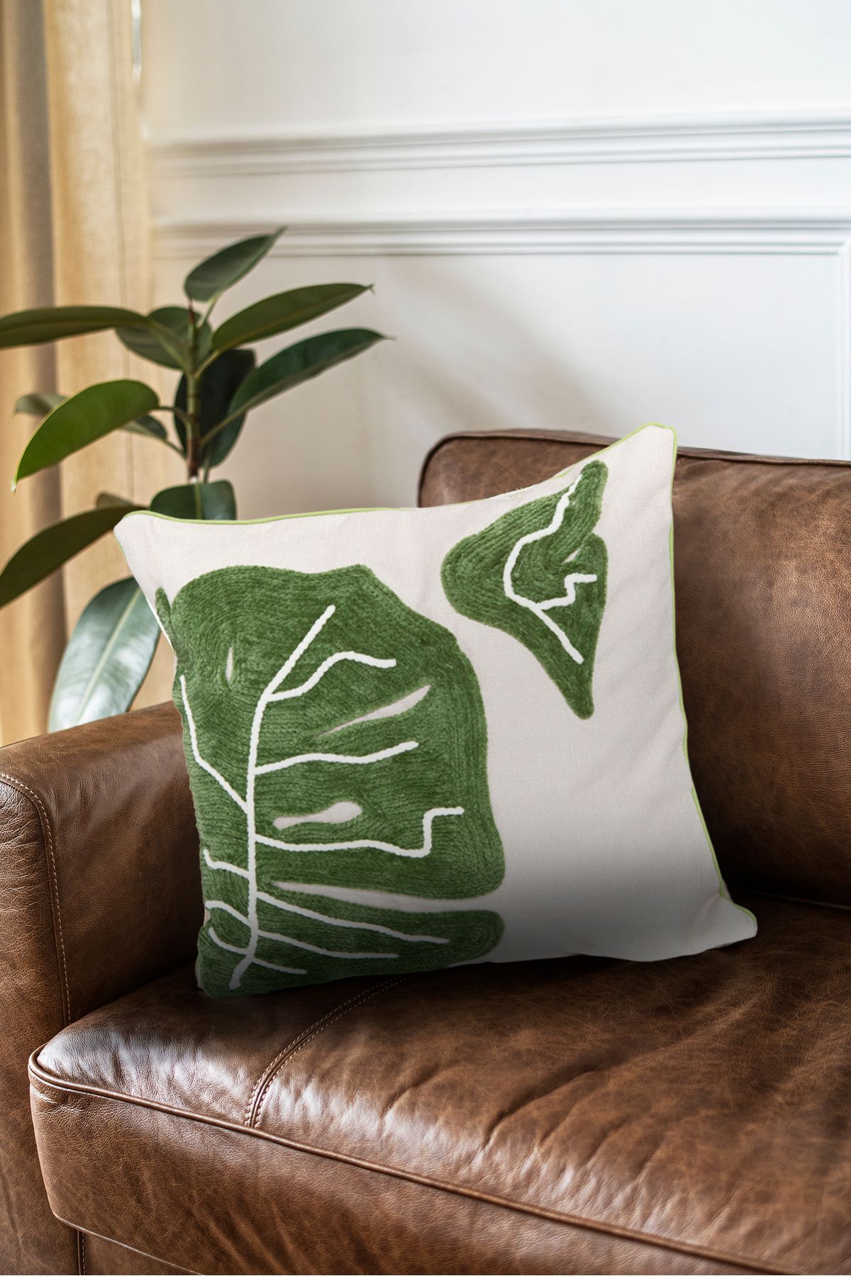 RUGSMODERN-Bohemian Punch Throw Pillow with Green Leaf Detail - Throw Pillow18 2