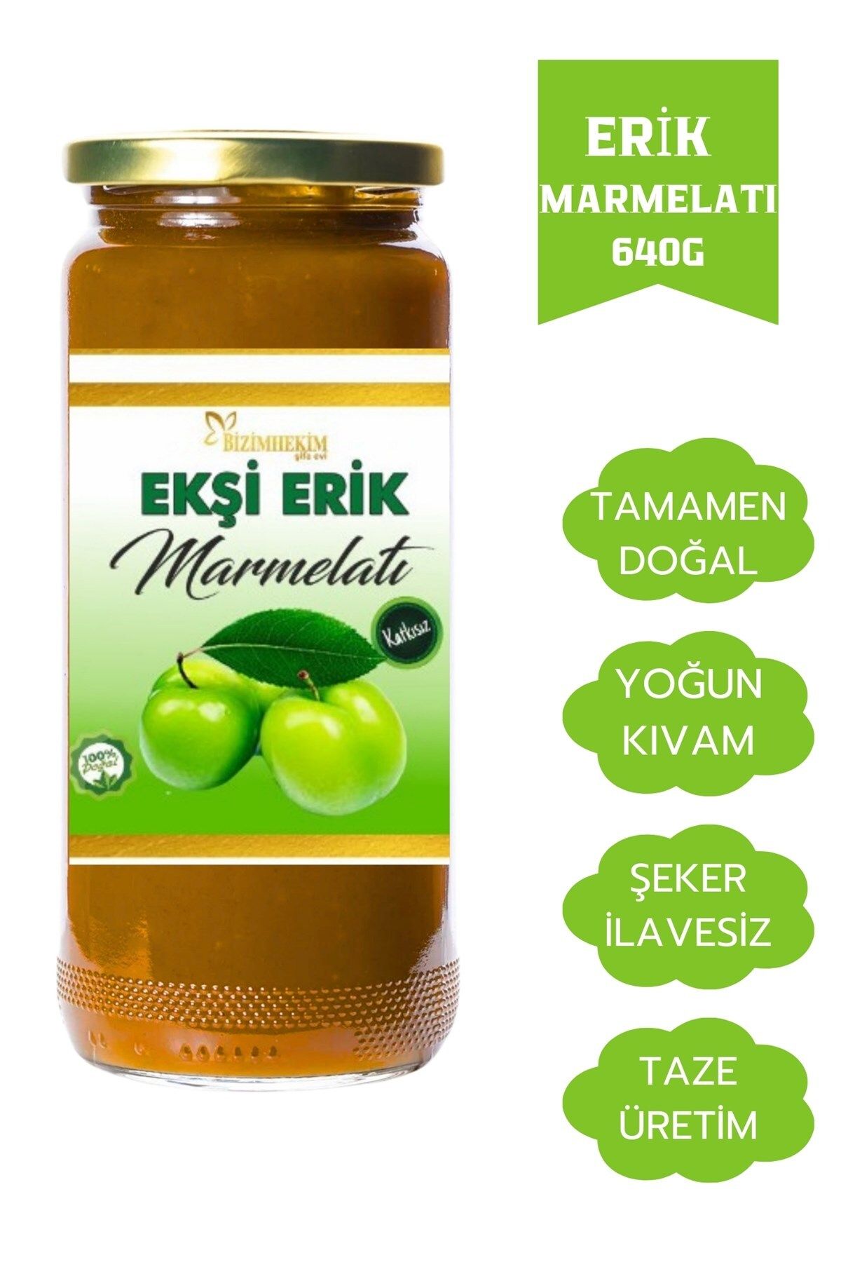 BİZİMHEKİM %100 Doğal Erik Marmelatı 640 Gr %80 Meyve- Katkı Maddesi Renklendirici Ve Koruyucu İçermez