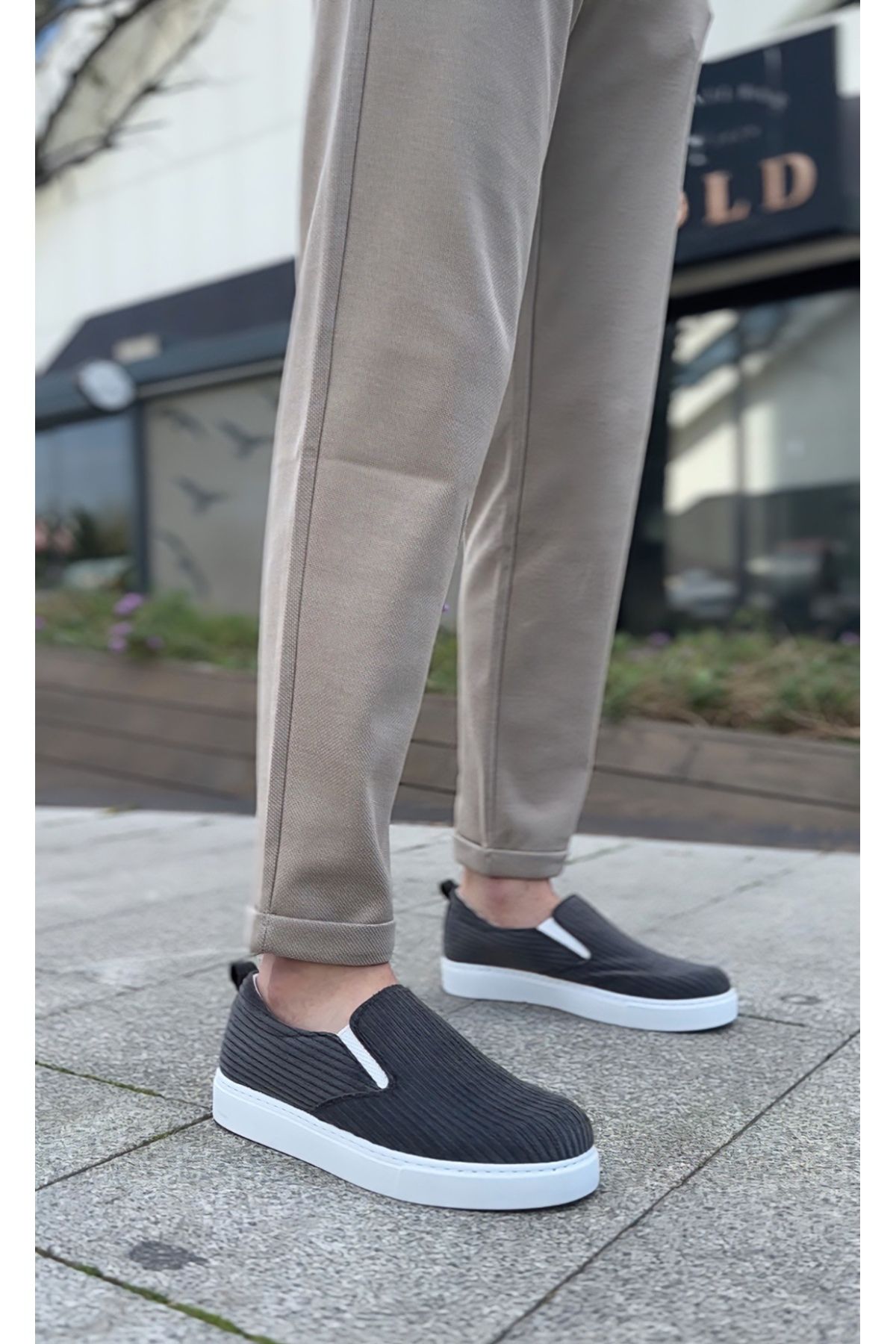 BESKAR-BA0339 - Pantofi casual pentru bărbați din catifea cu talpă albă gri 4