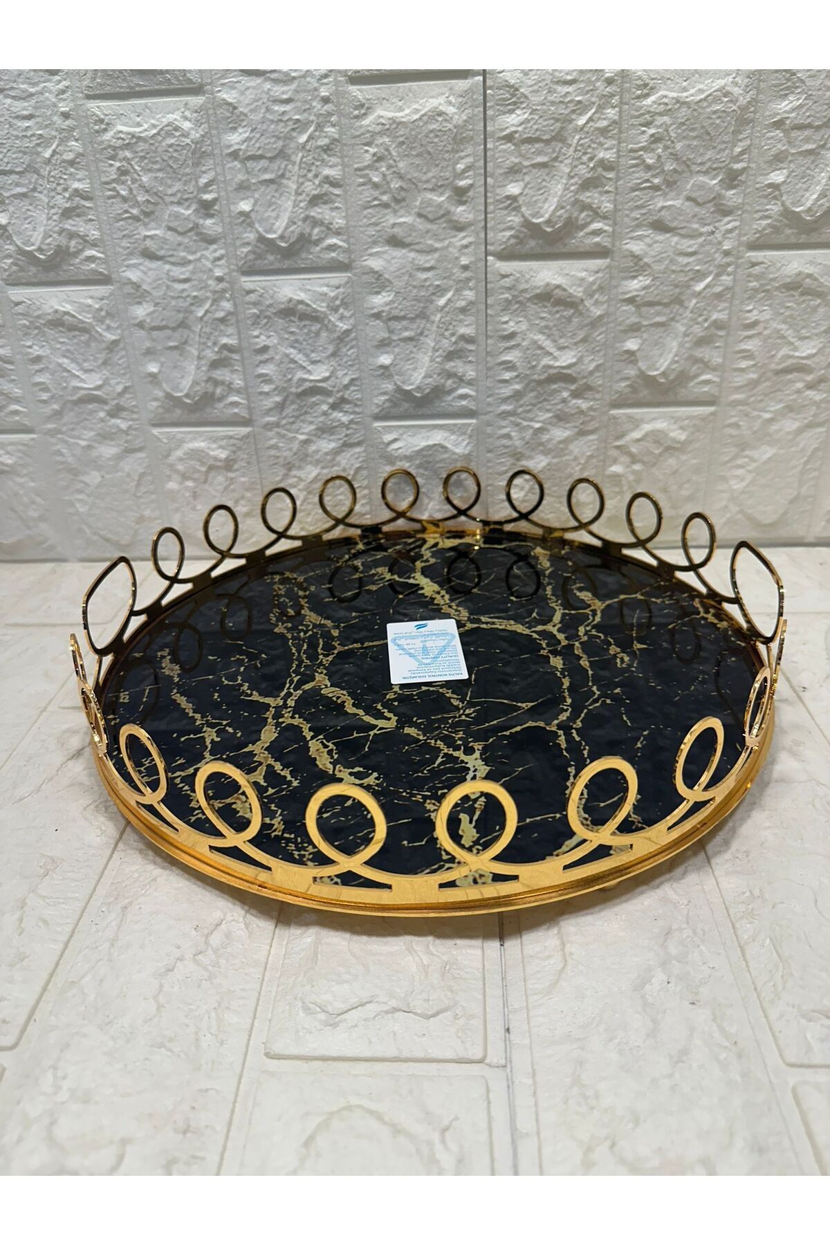 TEPSİ YUVARLAK BÜYÜK MERMER GOLD 35 cm