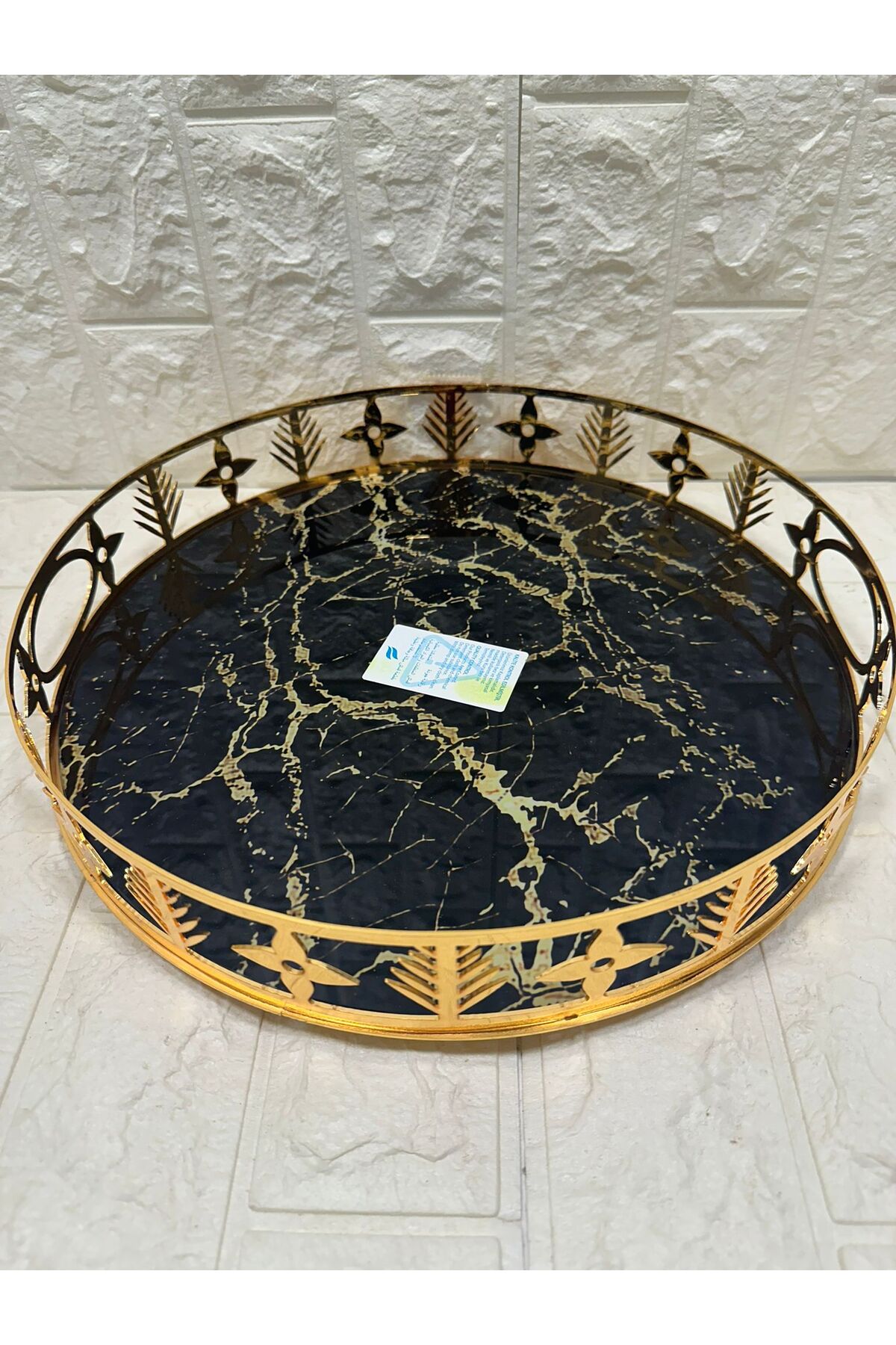 TEPSİ YUVARLAK BÜYÜK MERMER GOLD 35 cm