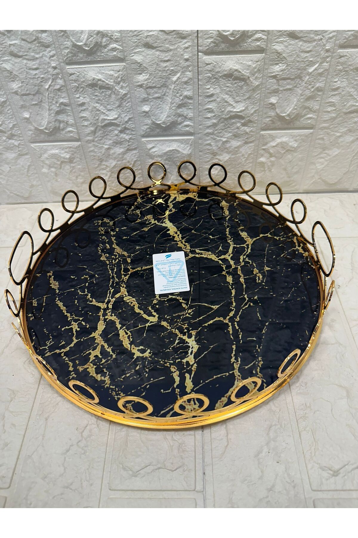 TEPSİ YUVARLAK BÜYÜK MERMER GOLD 35 cm