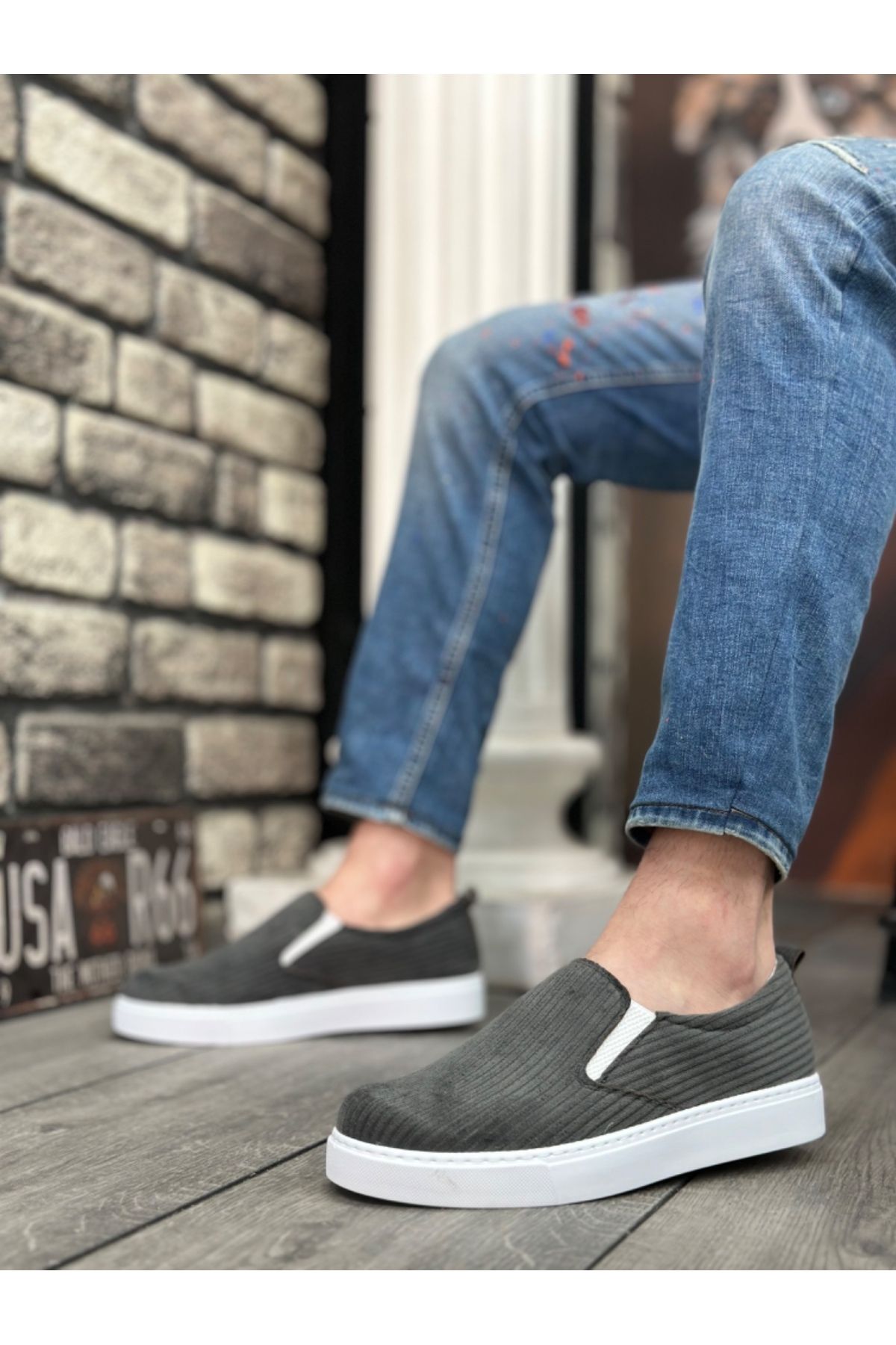 BESKAR-BA0339 - Pantofi casual pentru bărbați din catifea cu talpă albă gri 6