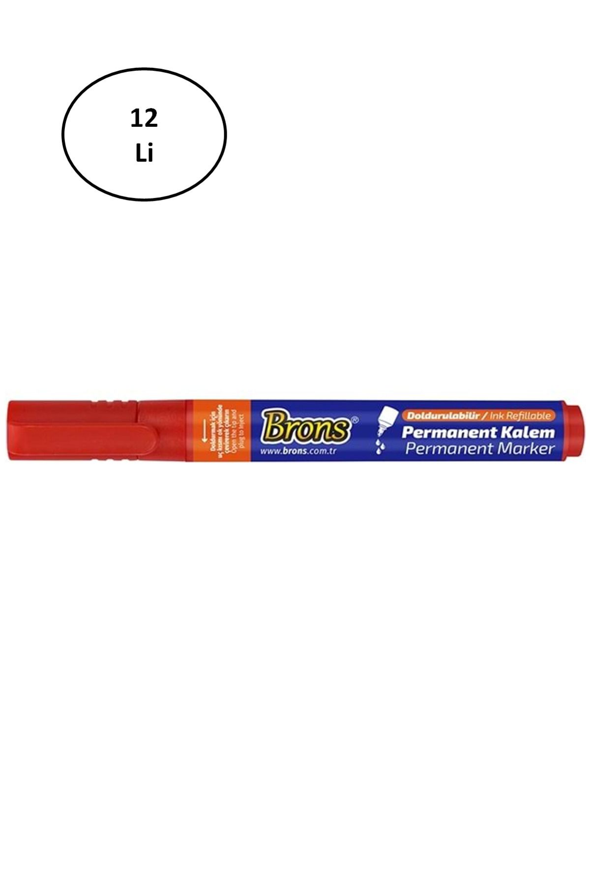 BirdoluSepet Brons BR-9722 Kesik Uç Kırmızı Permanent Kalem 12 li