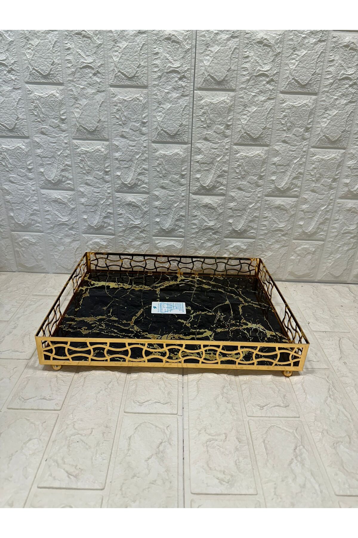 TEPSİ DİKDÖRTGEN BÜYÜK  GOLD METAL CAM 40 x 30 cm