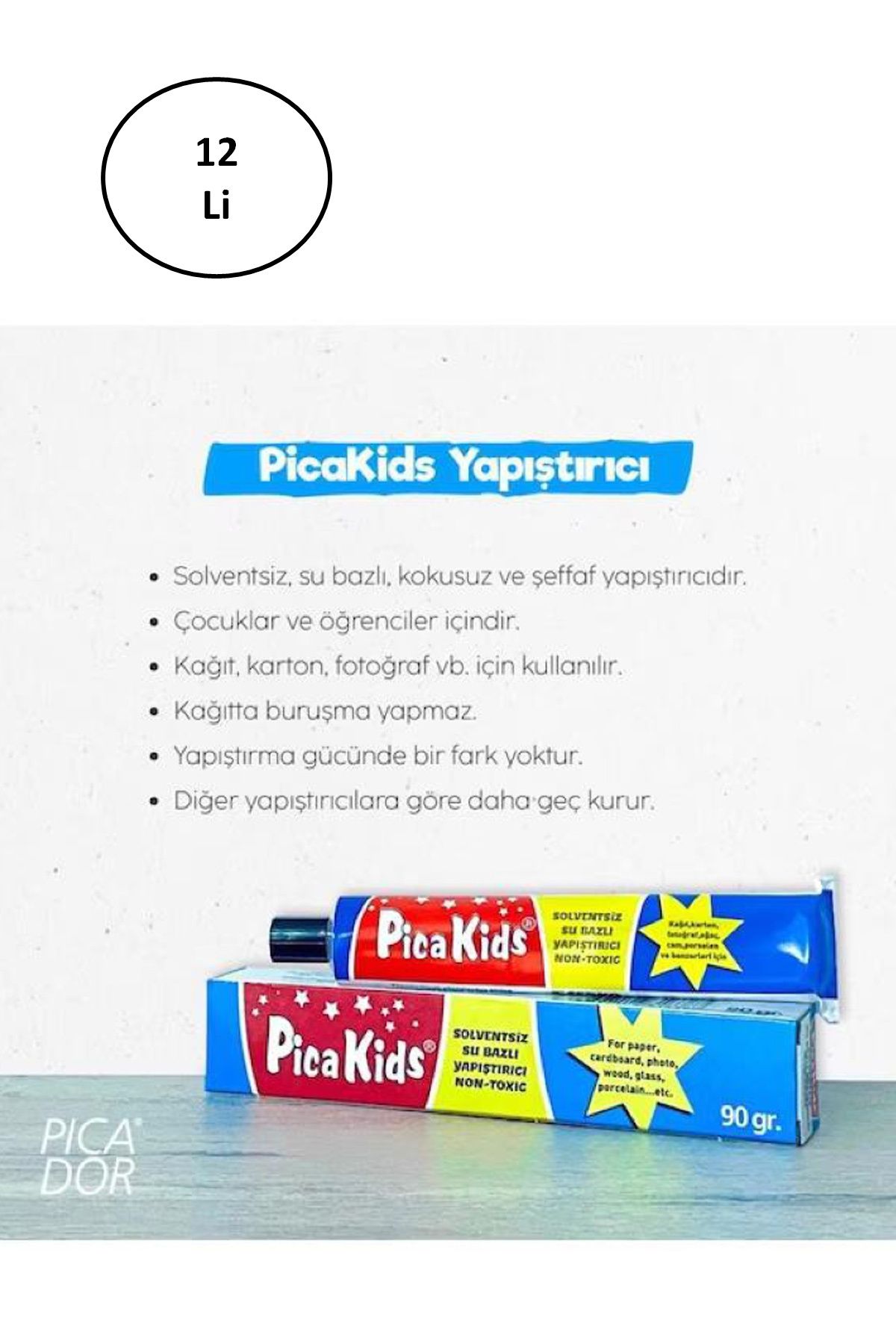 EpicMart Pica Kids Su Bazlı Solventsiz 90 Gr Yapıştırıcı Tüp 12'li