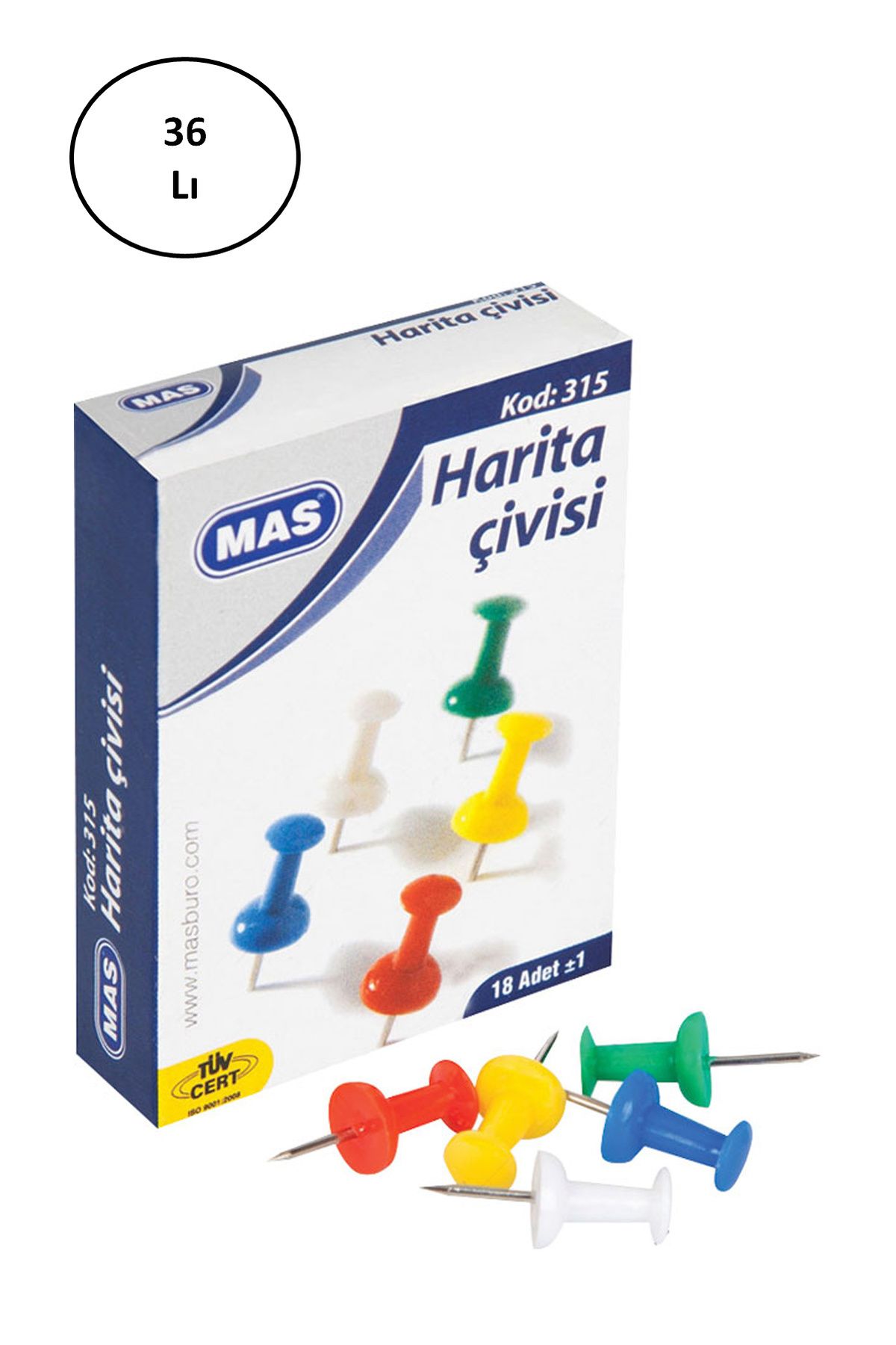 MBM Mask Mas Renkli Harita Çivisi Silindirik 36'lı