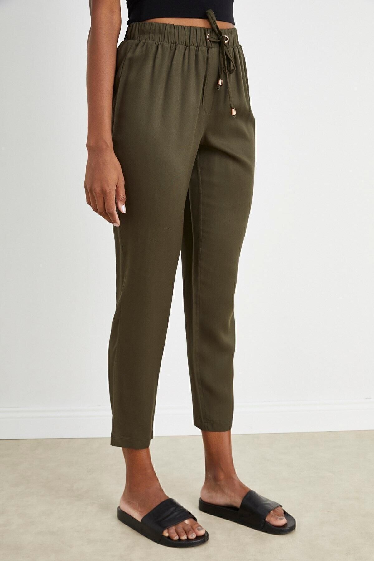 Curly-Khaki Skinny Leg Woven Trousers 3