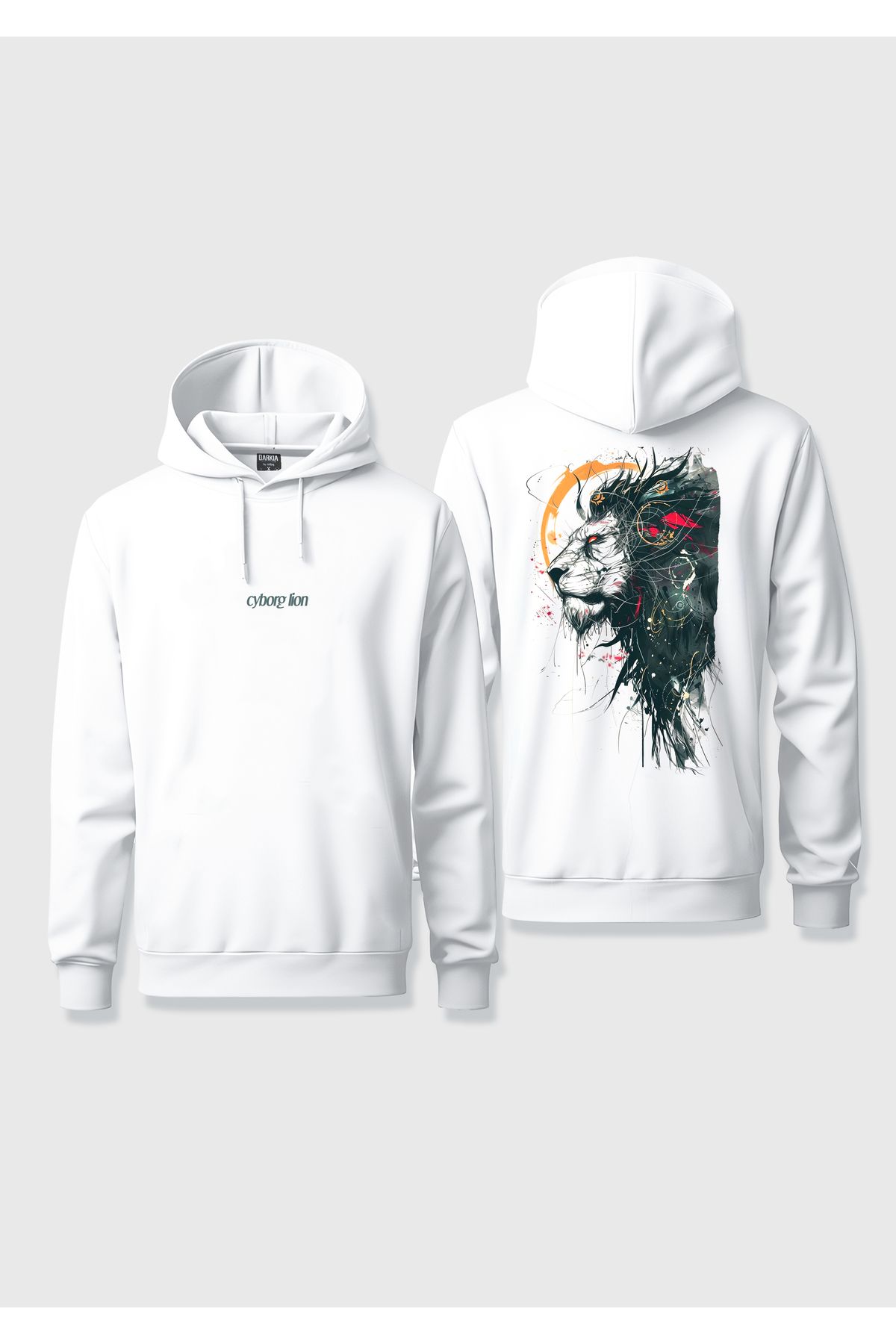 Darkia-Cyborg Lion Robot Lion Front and Back Printed Custom Design Unisex Hooded Sweat 1