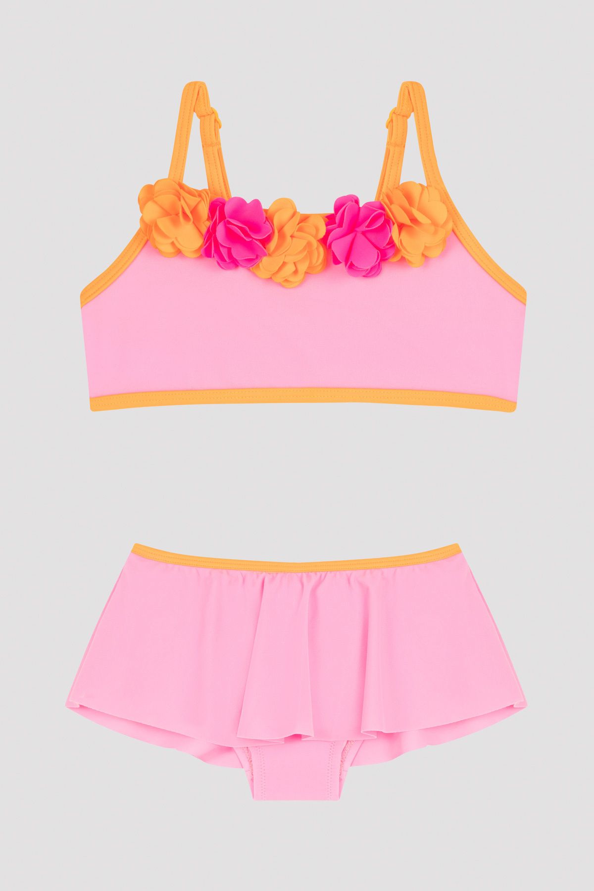 Penti Açık Pembe Kız Çocuk Flower Bandeau Bikini Set