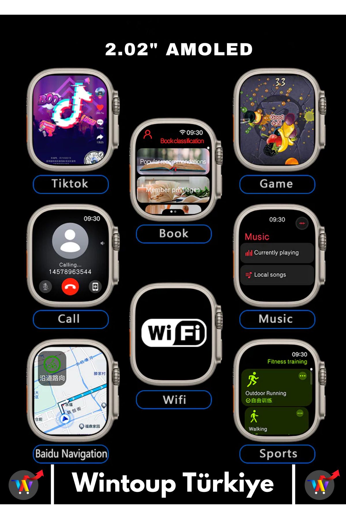 Wintoup-Wifi Premium Watch 3 - Hk9/10, 4g Amoled Android Clock, Navigation, Sms, Notification and App Supported 3