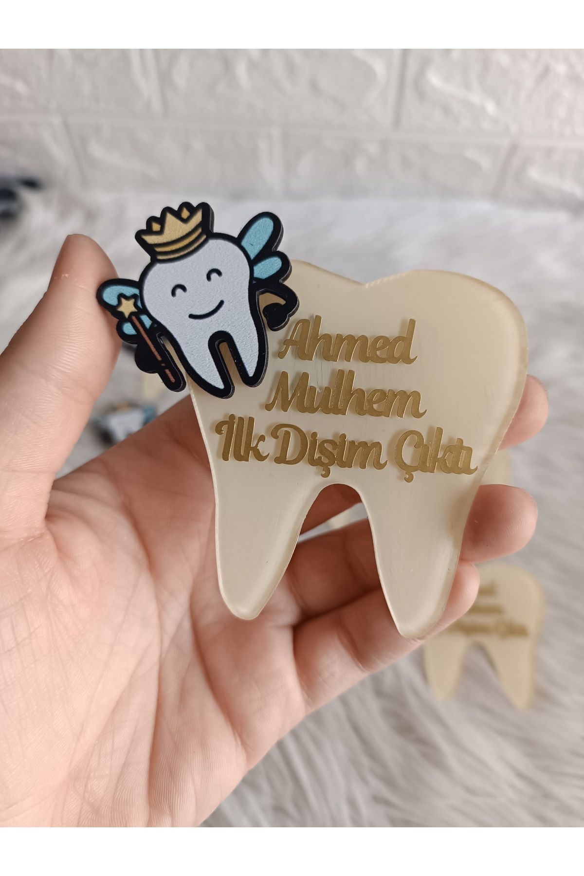 Doğrukan Hediyelik 10 adet krem tabanlı diş şeklinde pleksi figürlü diş buğdayı magnet hediyelik yenidoğan hediyesi