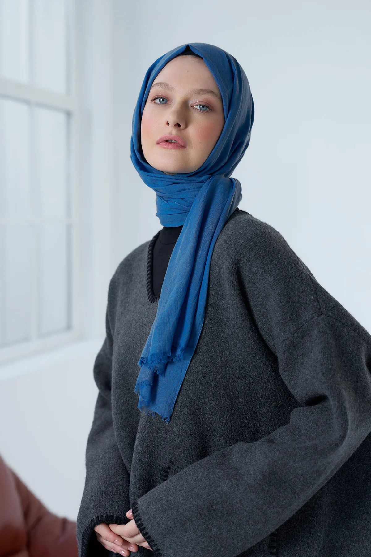 Modakaşmir-Neo Cotton Shawl Saks Blue 3