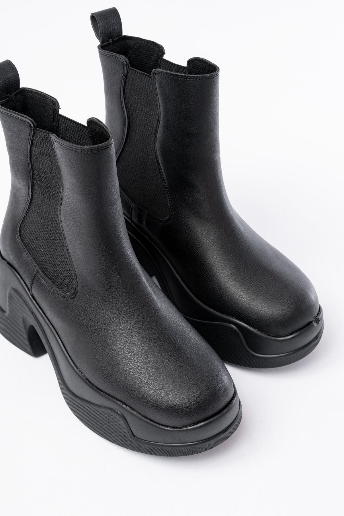 Aymood-Fz-2400 Black High-Sole Elastic Daily Women's Boots 2