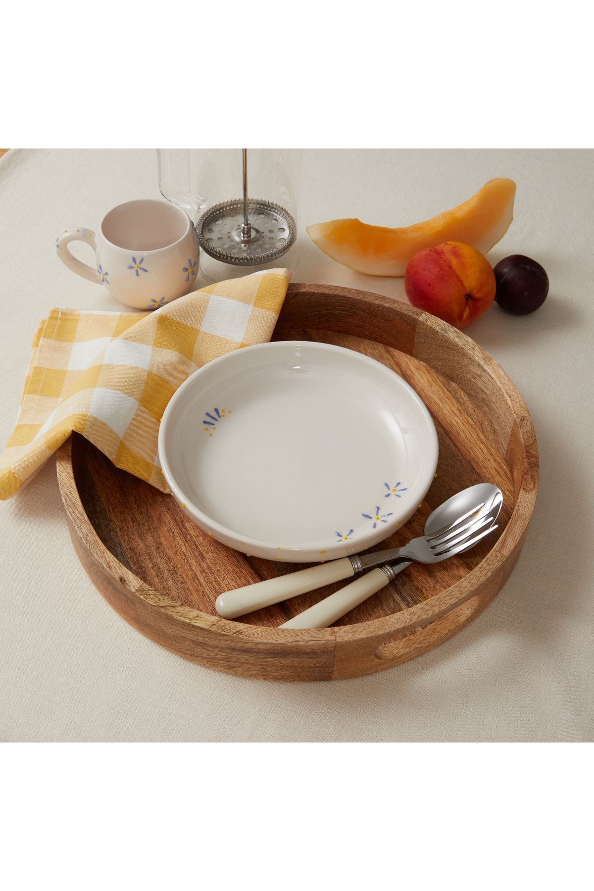 PINKU Ceramics-طقم أطباق حفرة مصنوعة يدويًا من السيراميك على شكل زهرة - 20 سم و15 سم 1