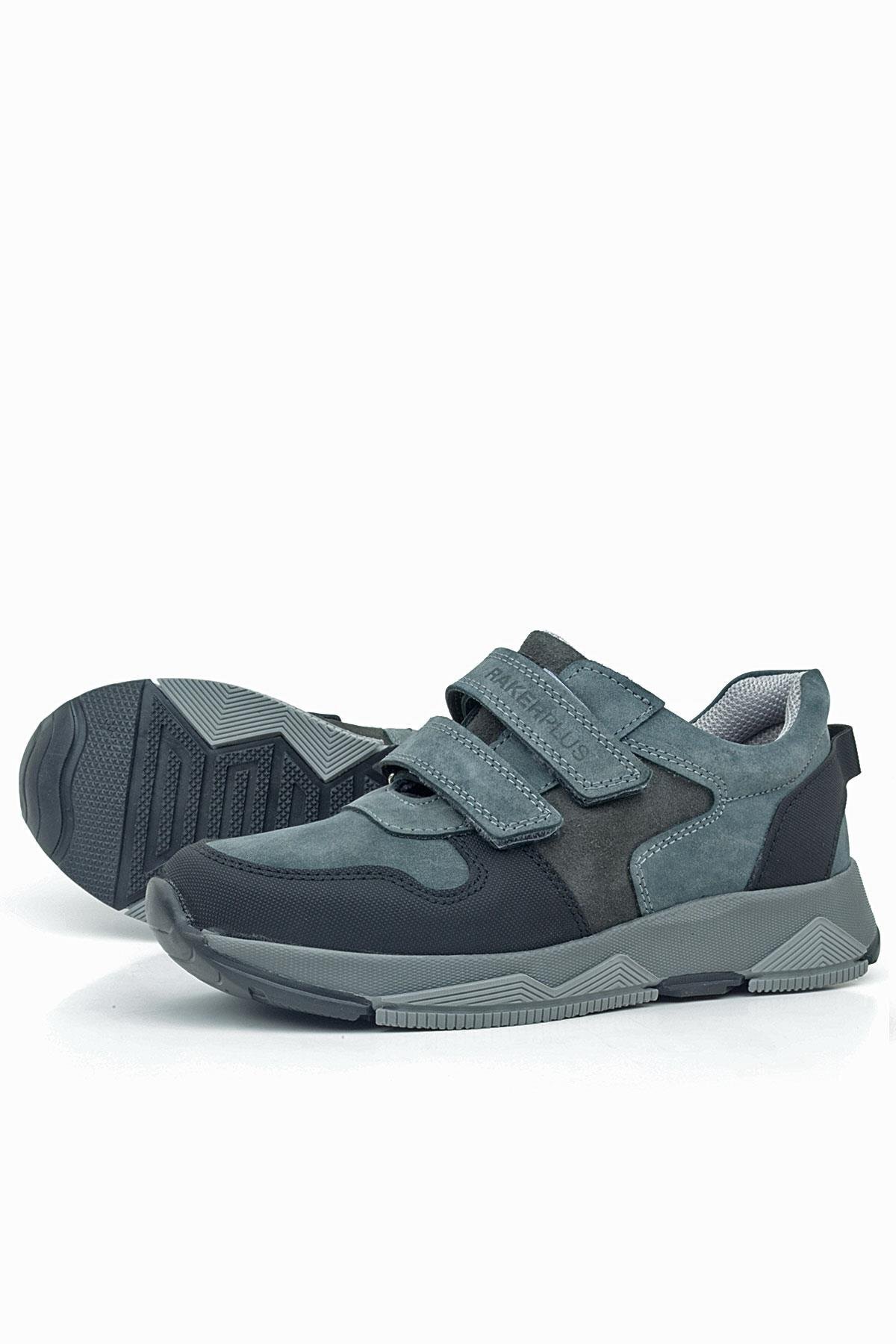 Rakerplus-Dark Gray and Black KidsSneakers- Genuine Leather, Velcro Sneakers 6