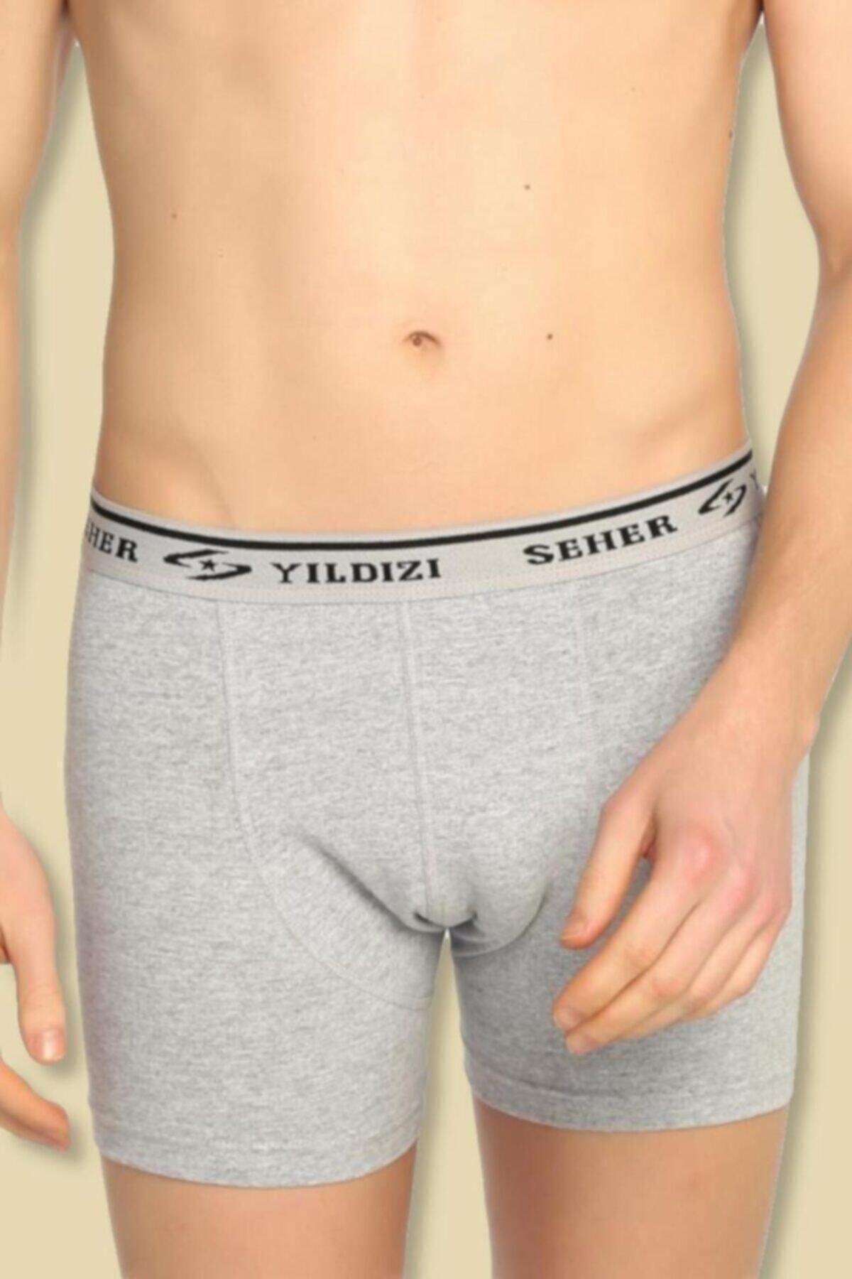 Pardon Yıldızı Elastan Erkek 8'Li Paket Likralı Gri Boxer 0060