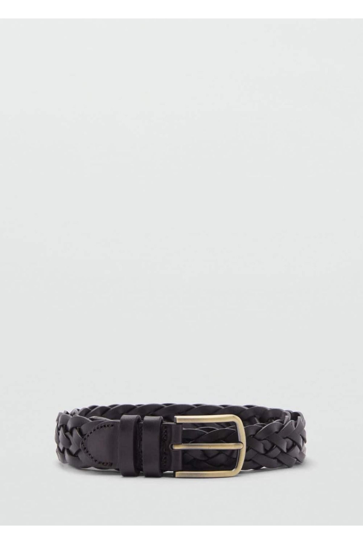 MANGO Man-100% Leather Knitted Patterned Belt 2