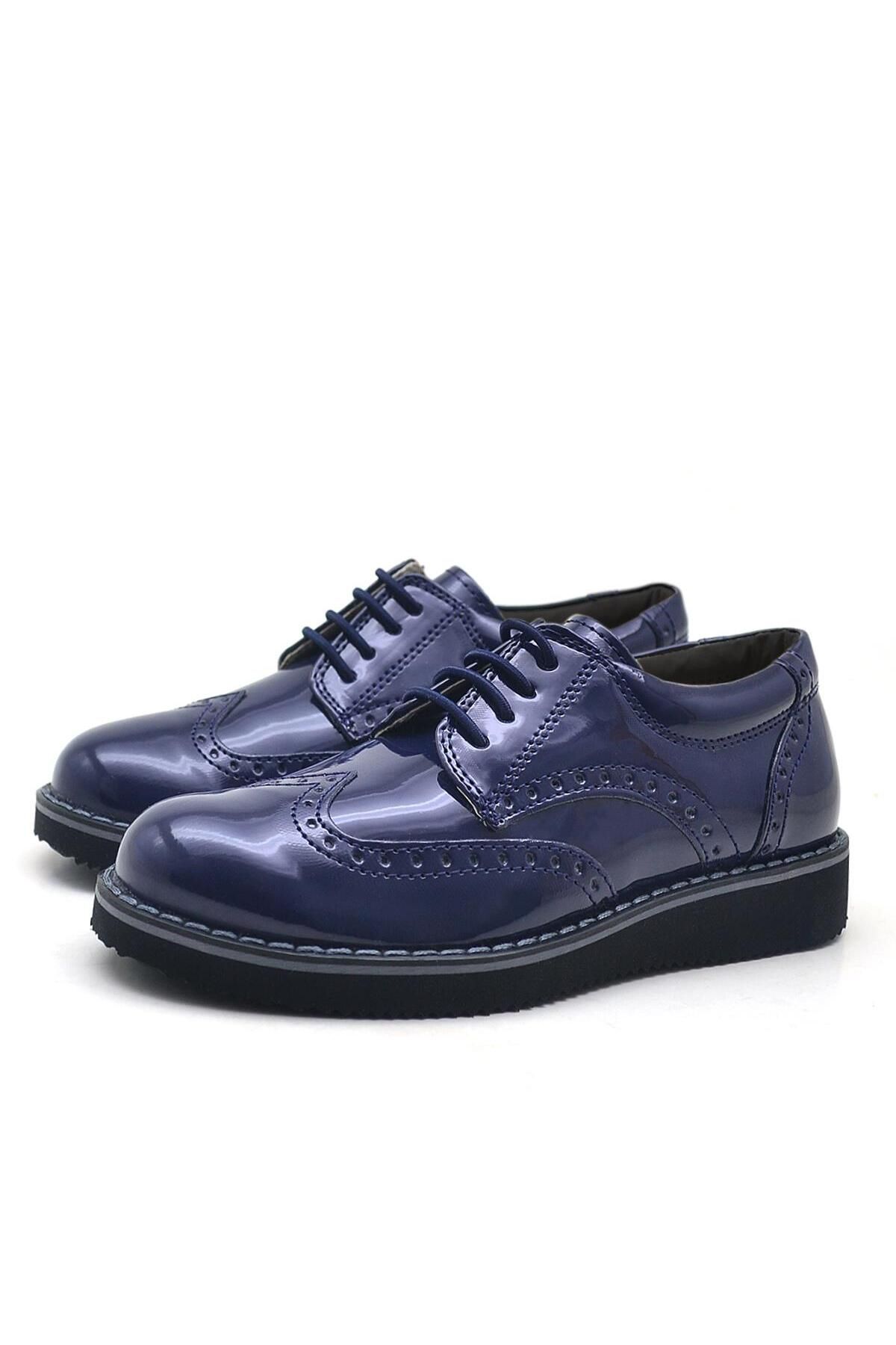 Rakerplus-Navy Blue Patent Leather Laced Classic Boys' Shoes 4