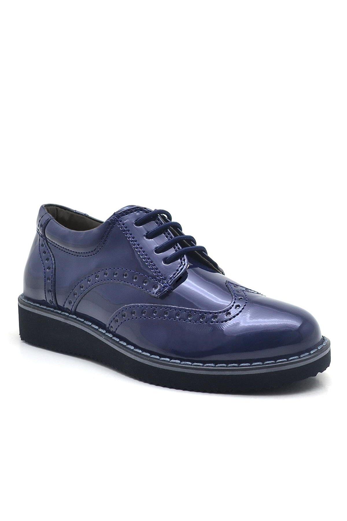 Rakerplus-Navy Blue Patent Leather Laced Classic Boys' Shoes 1