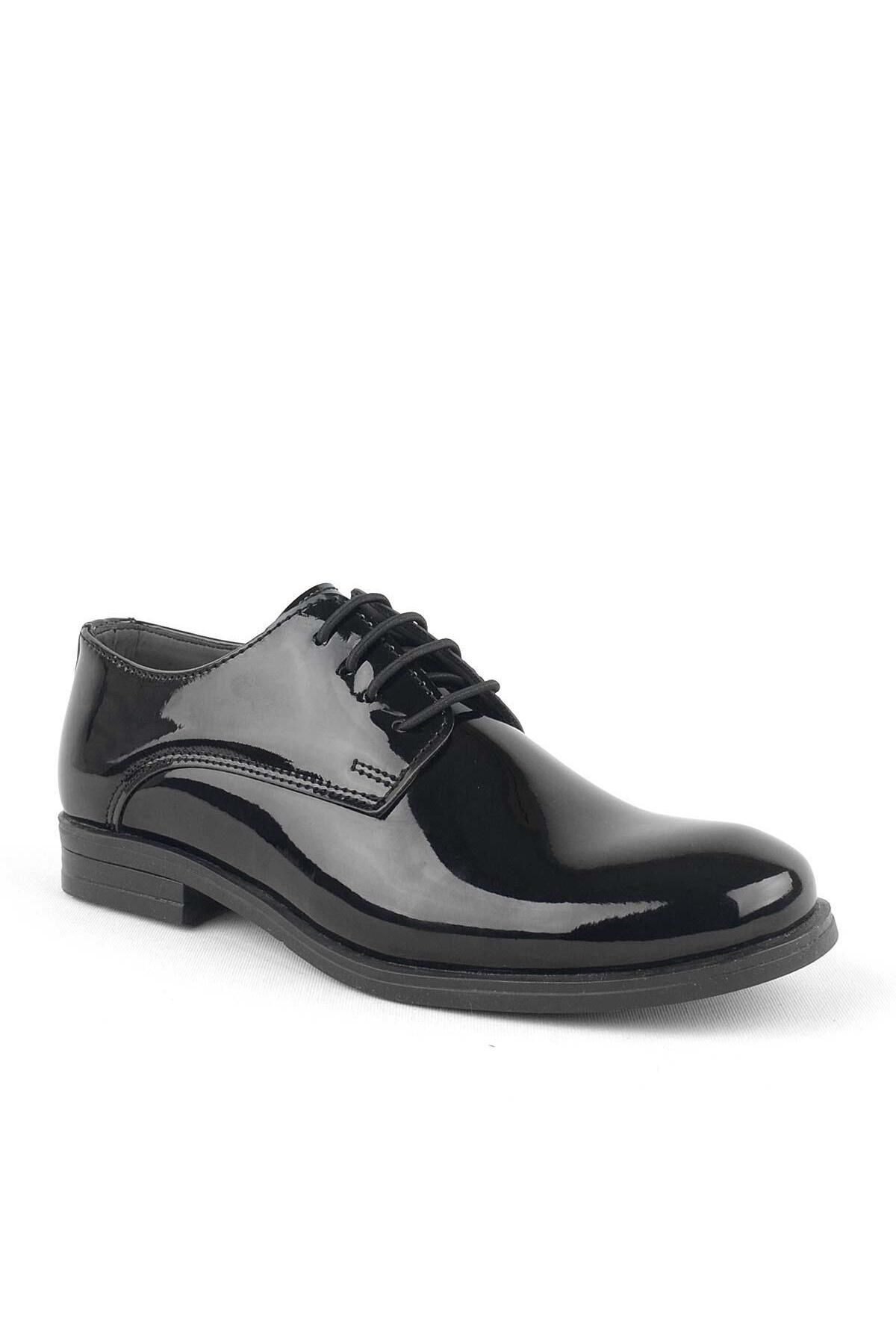 chaussures décole pour enfants avec lacets en cuir verni noir