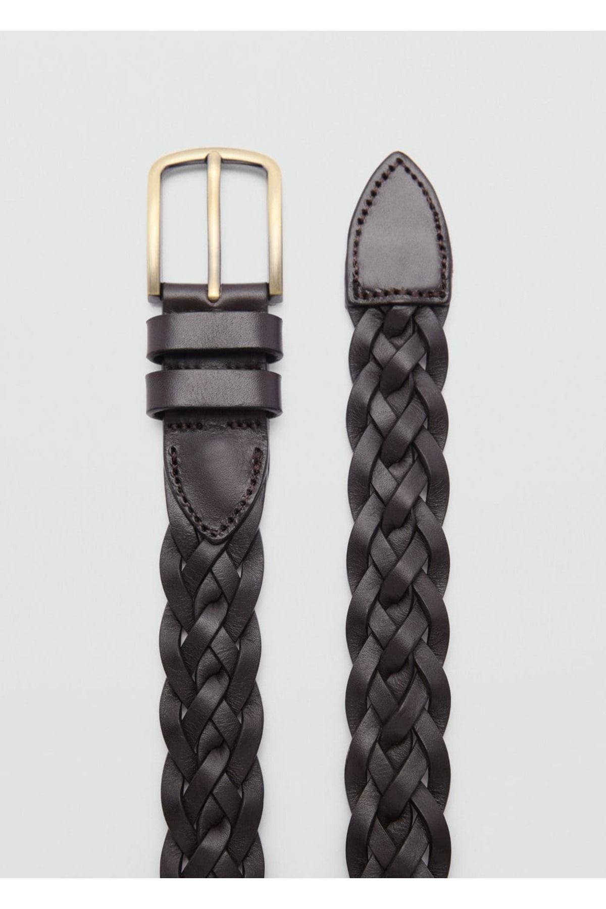 MANGO Man-100% Leather Knitted Patterned Belt 3