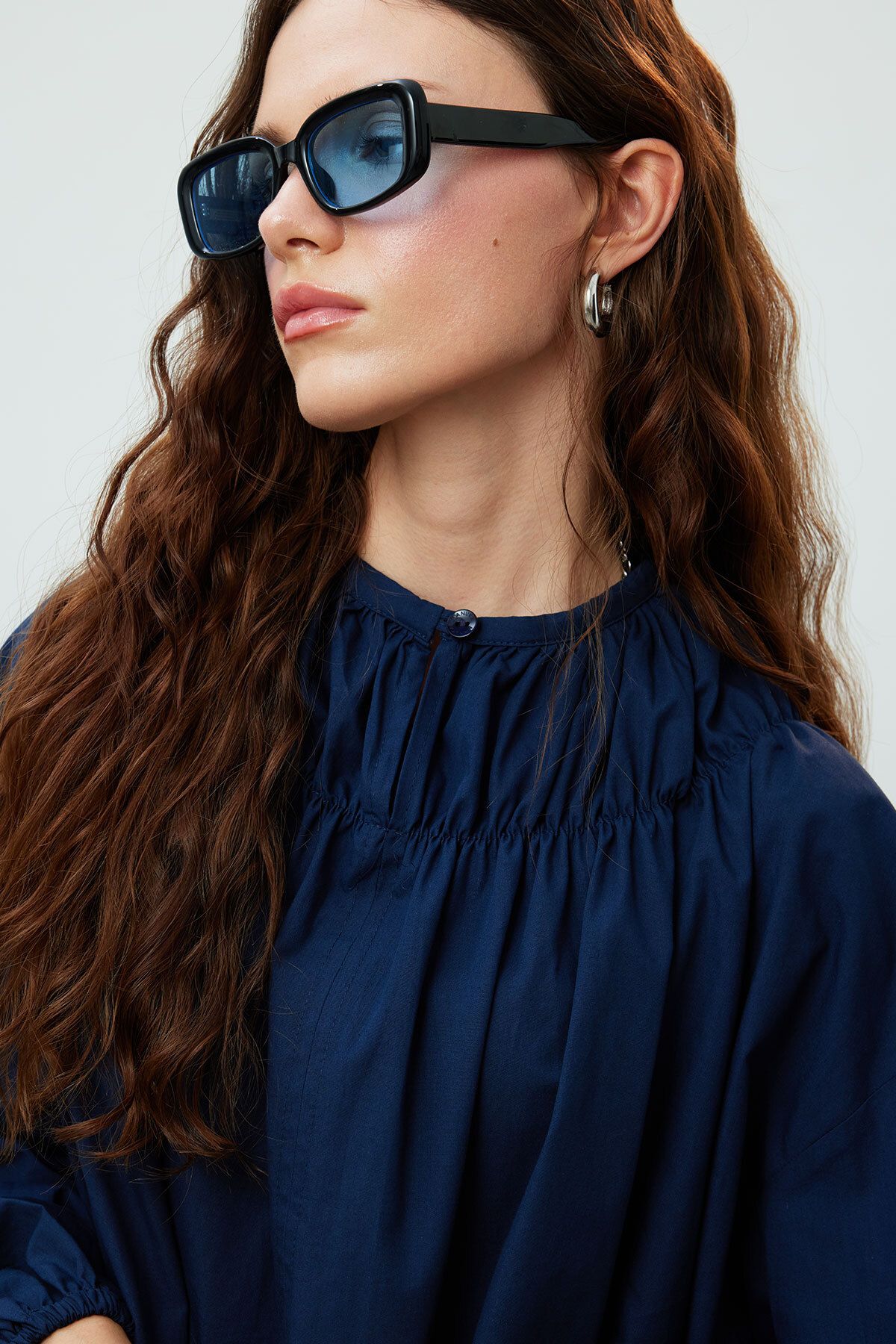 Manuka-Navy Blue Tunic - Gathered Collar Design 3