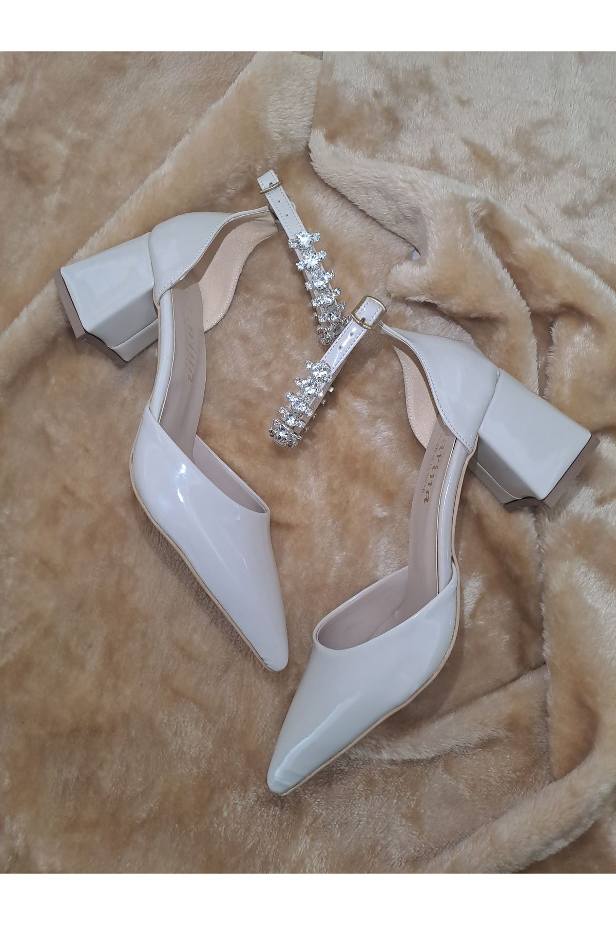 ARZUM SHOES Material Din Piele Lacuita Glezna Piatra Cu Toc Mediu Pantofi De Seara Dama Femeie - 38