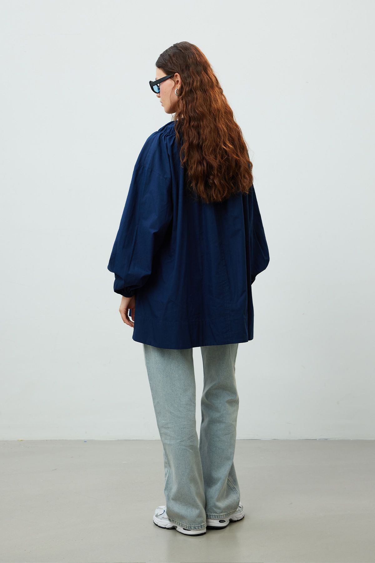 Manuka-Navy Blue Tunic - Gathered Collar Design 8