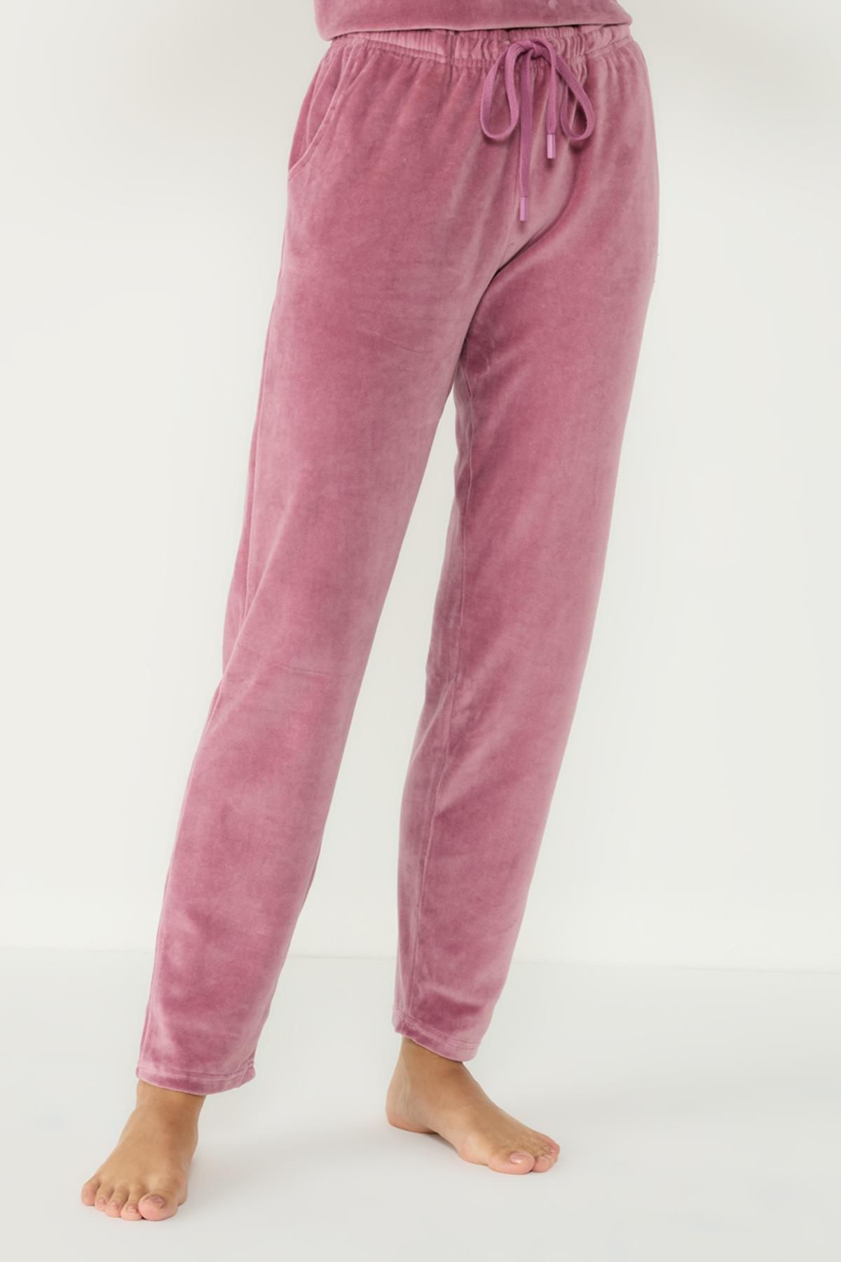 C&City-Pink Velvet Crew Neck Long Sleeve Pajama Set - 403080 4