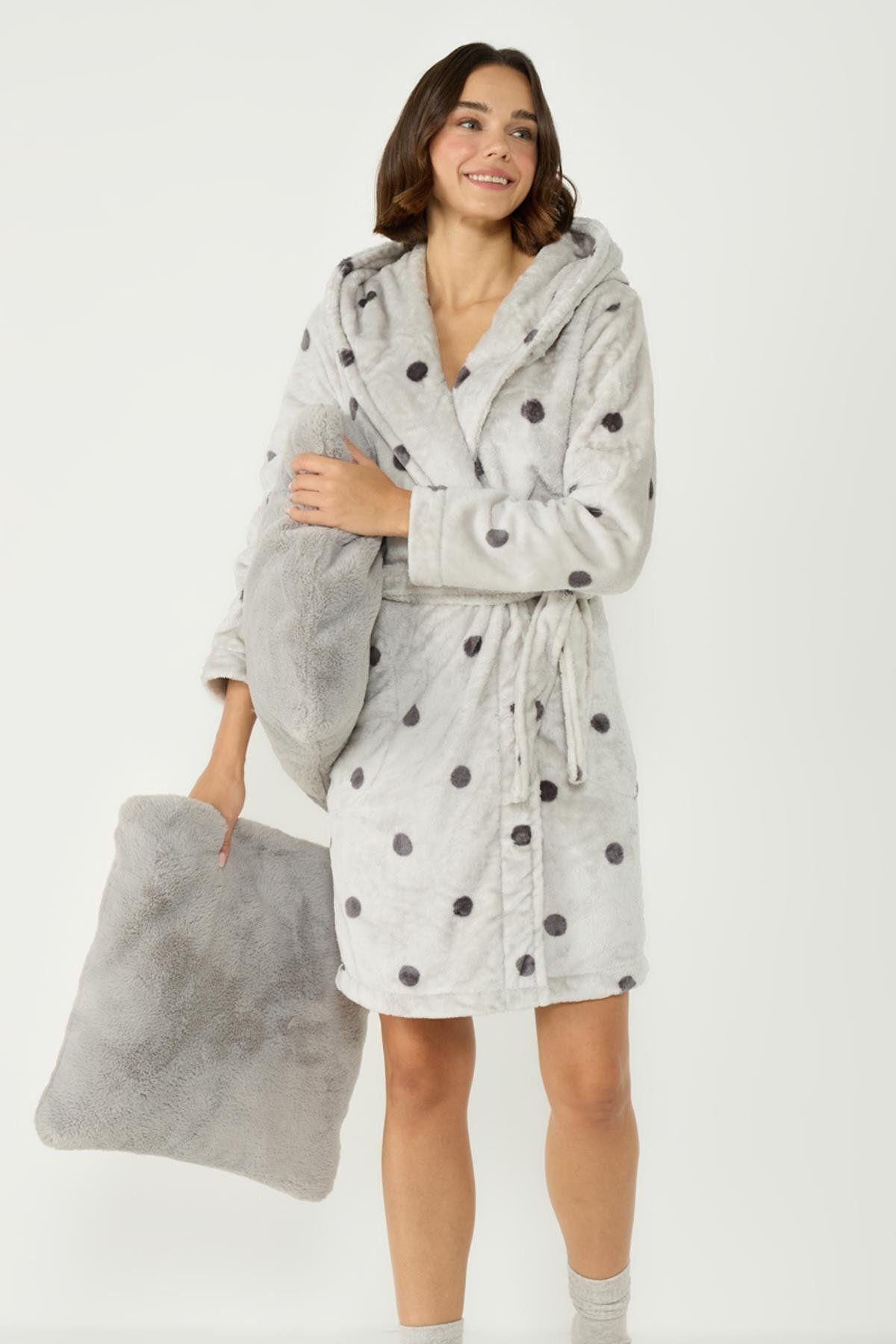 C&City-Soft Pocket Long Sleeve Short Dressing Gown - 403129   Gray 1