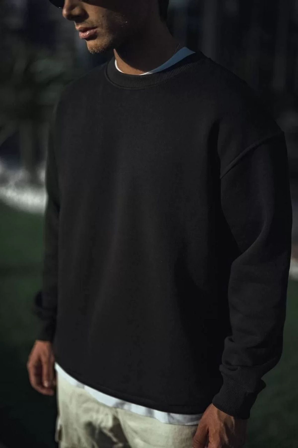 SA Alişveriş Dünyam Kışlık Bisiklet Yaka Üç İplik Basic SweatShirt - Siyah