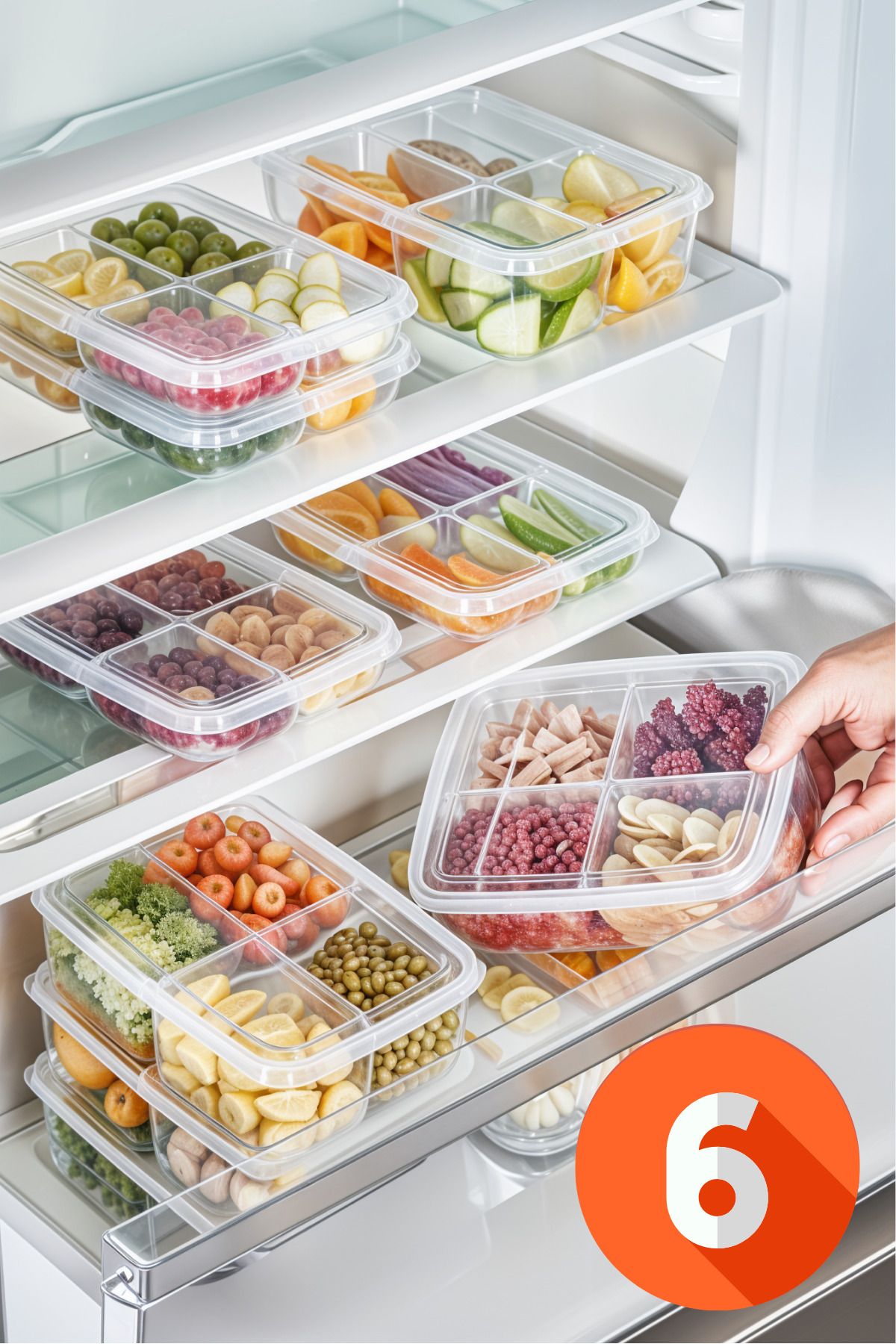 Milenay-Refrigerator Storage Organizer with Lid, Suitable for Microwave and Freezer, 6 Pieces 1000ml 1