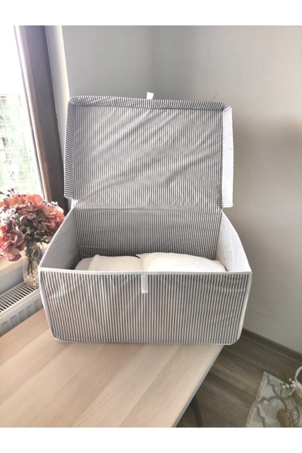 Turkco-3 Pieces Gray Mega Box - Multi-Purpose Laundry Storage and Organization with Lid Etc Storage, Box 60X40X30 4