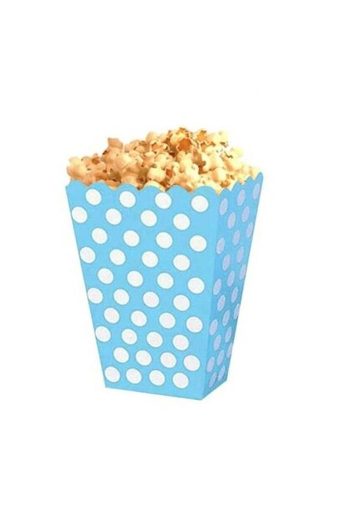 Adana Pasta Malzemeleri-Blue Polka Dot Popcorn Box - 10 Pieces 1