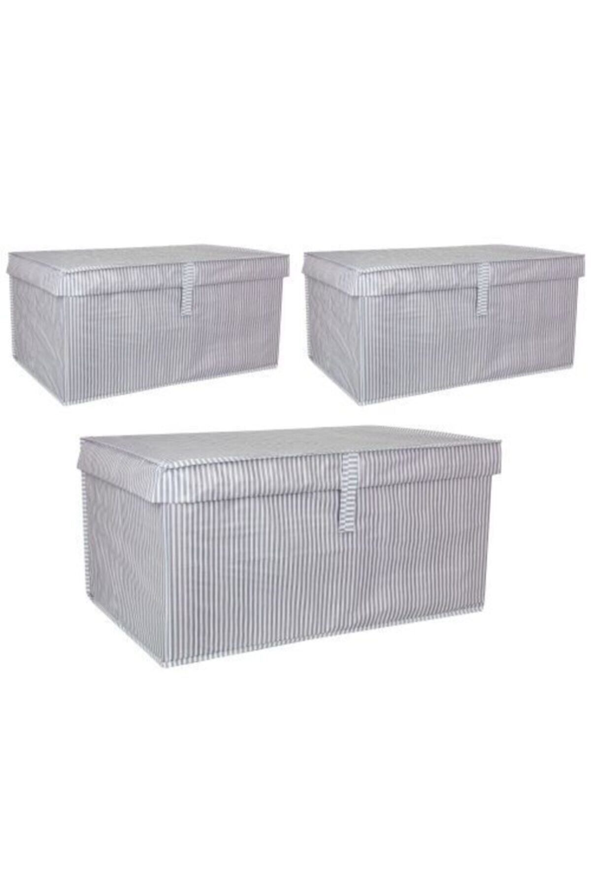 Turkco-3 Pieces Gray Mega Box - Multi-Purpose Laundry Storage and Organization with Lid Etc Storage, Box 60X40X30 1