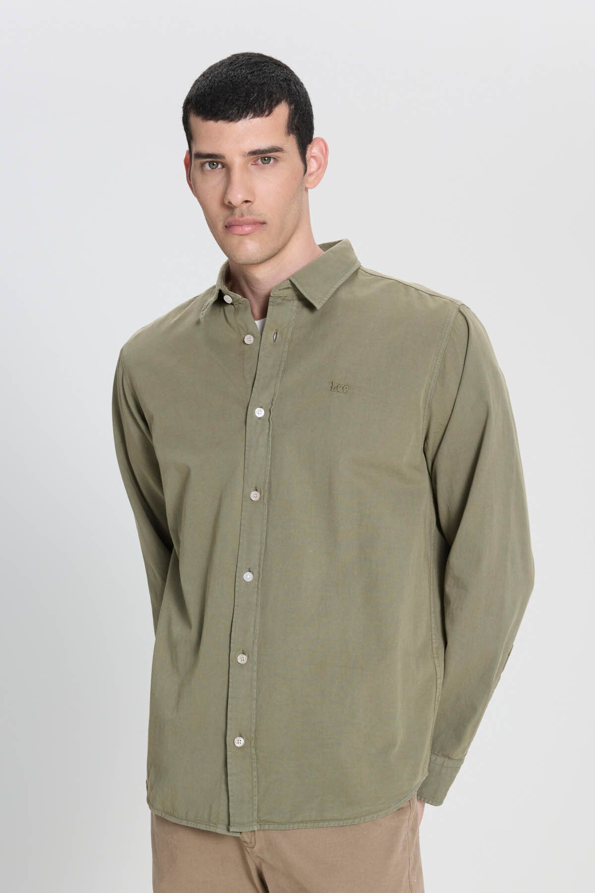 Lee-Regular Fit Oil Green Men's Shirt LL37BMA61 Long Sleeve Shirt 3