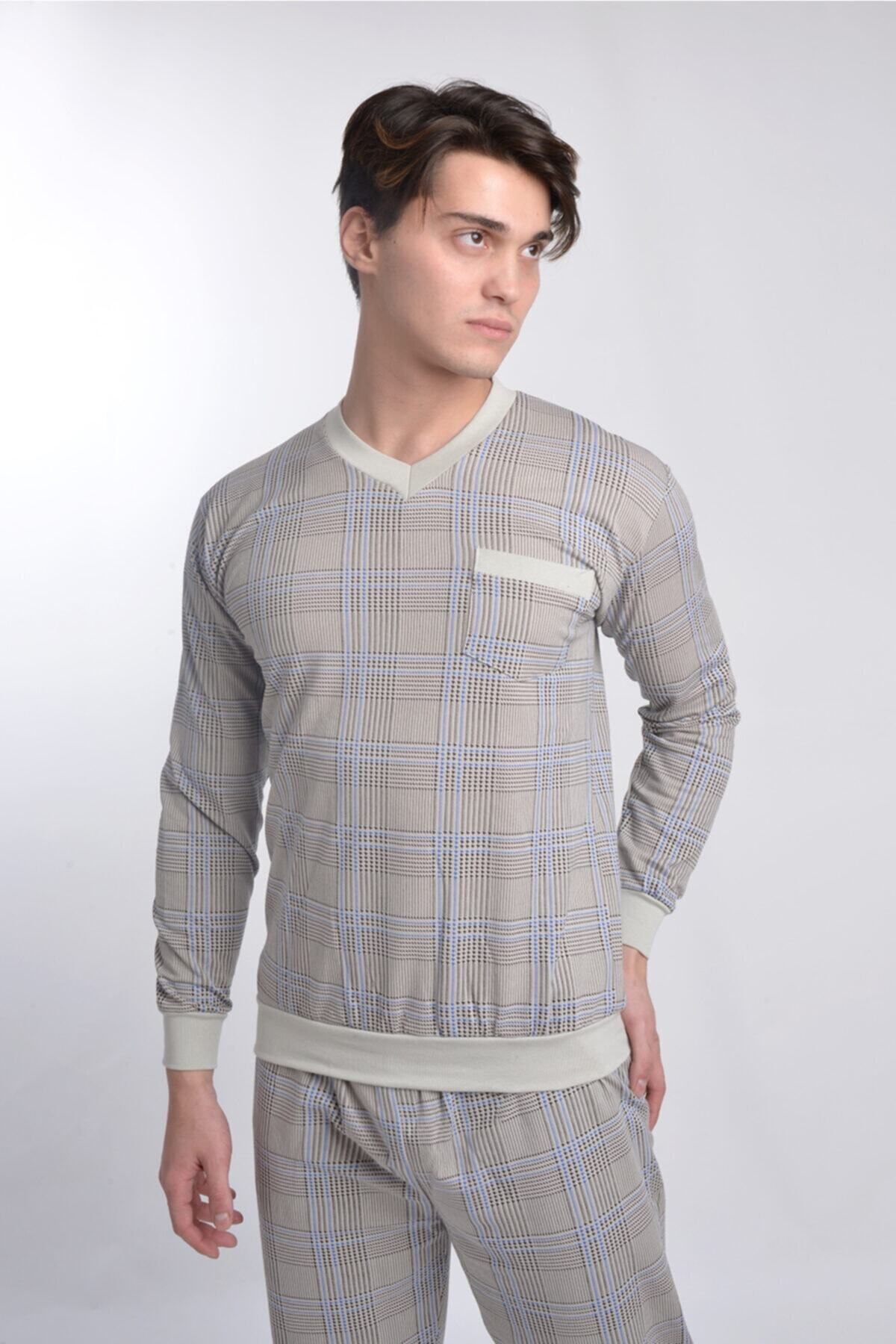 AYSUN TEKSTİL-Men's Winter Cotton Pajamas - Vyaka, Waist-Sleeve and Leg Rib, Cuffed, Wide Cut 3