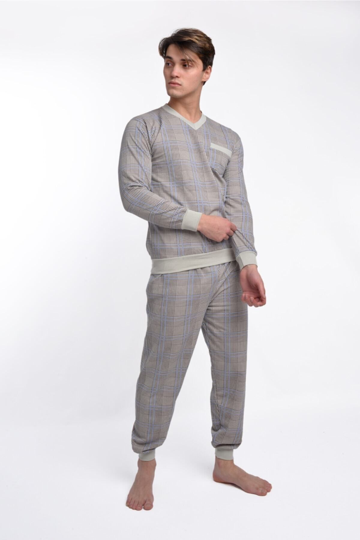 AYSUN TEKSTİL-Men's Winter Cotton Pajamas - Vyaka, Waist-Sleeve and Leg Rib, Cuffed, Wide Cut 1