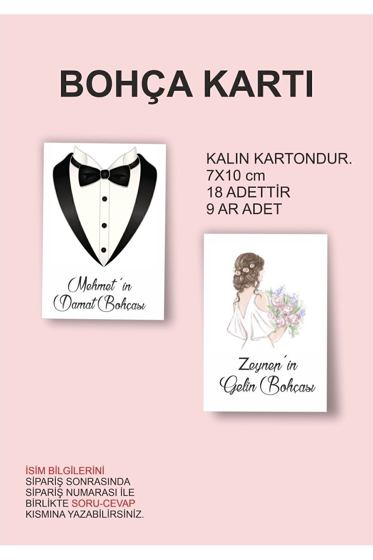 HEDİYE35 Gelin Damat Bohçası Kartları, Gelin Çeyiz Bohça Kartı, Bohça Kartı 18 Adet 7x10 Cm Karton bohca
