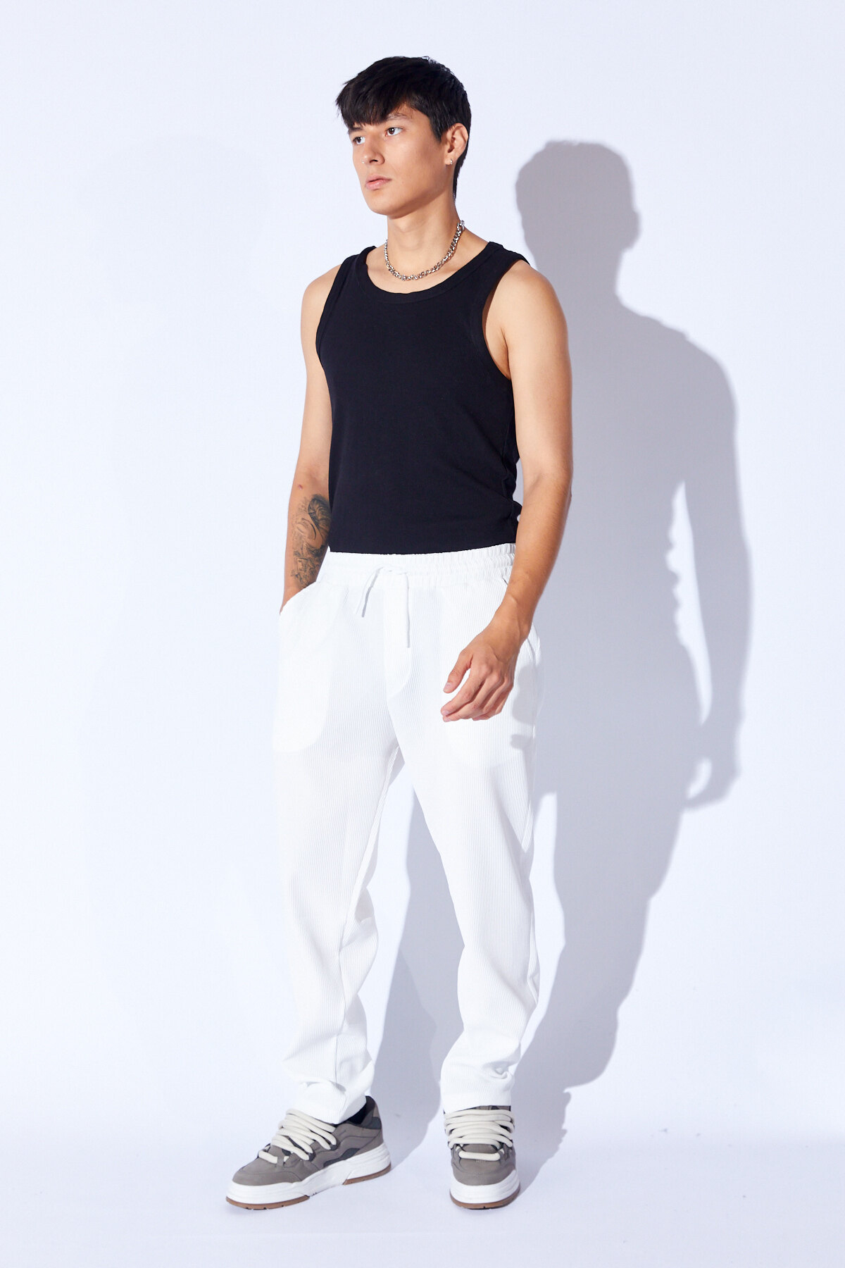 Manche-Comfortable Cut White Jogger Pants - Knitted Texture, Elastic Waistband Mann 619928 -1 7
