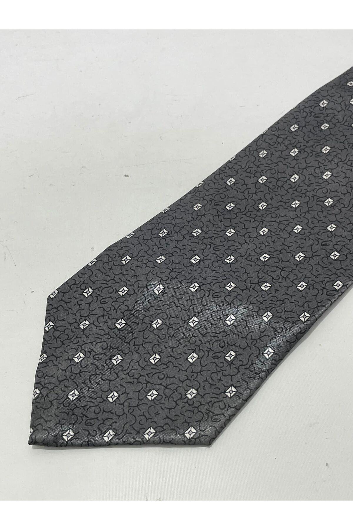 Hasyılmaz-Gray Silk Patterned Tie - Handmade K16 6