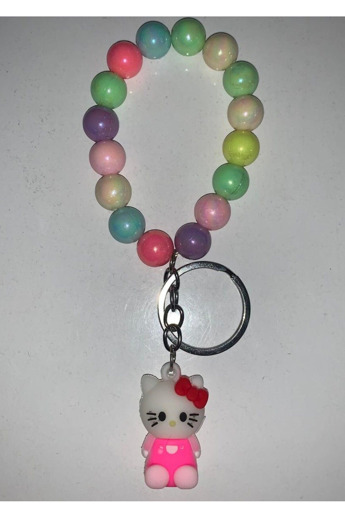 Party Time-Pink Hello Kitty Bracelet Keychain with Colorful Beads 1