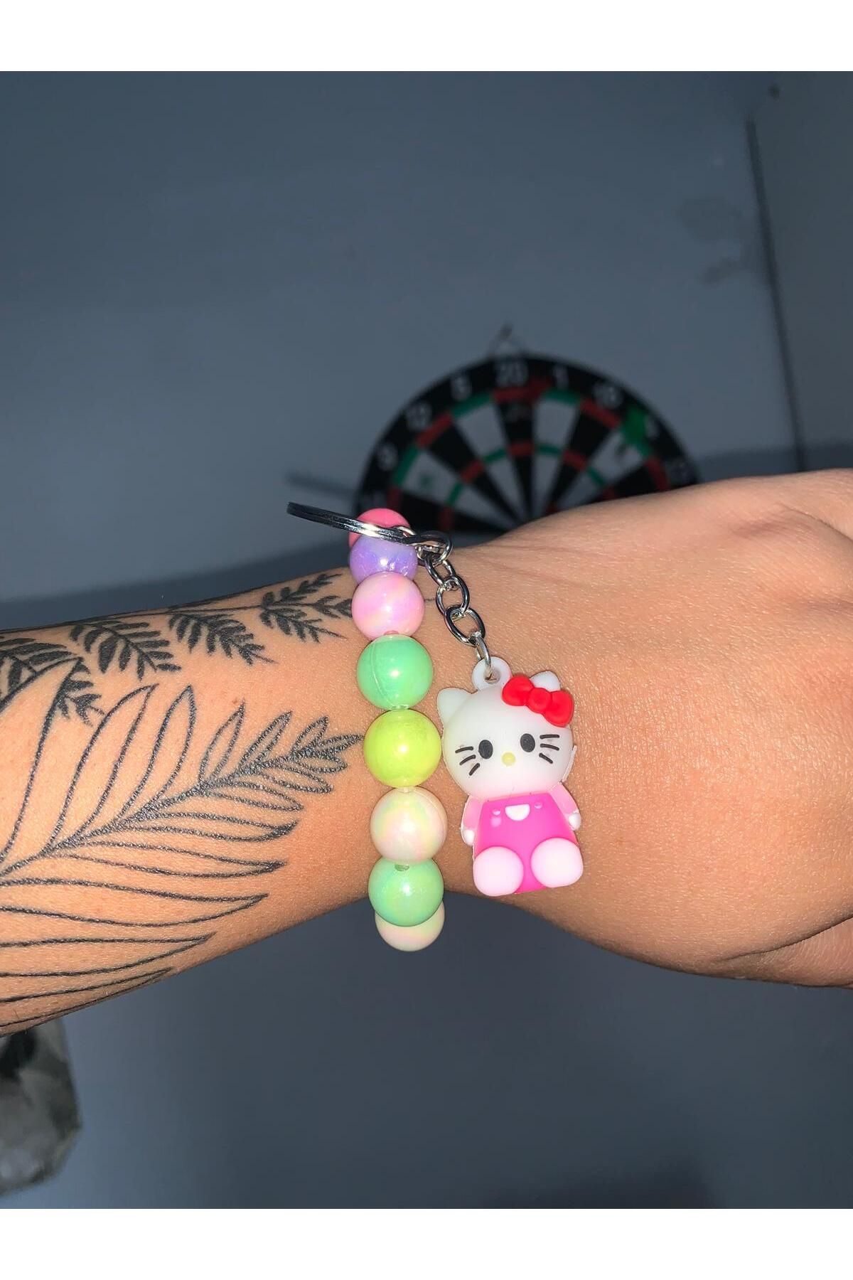 Party Time-Pink Hello Kitty Bracelet Keychain with Colorful Beads 2