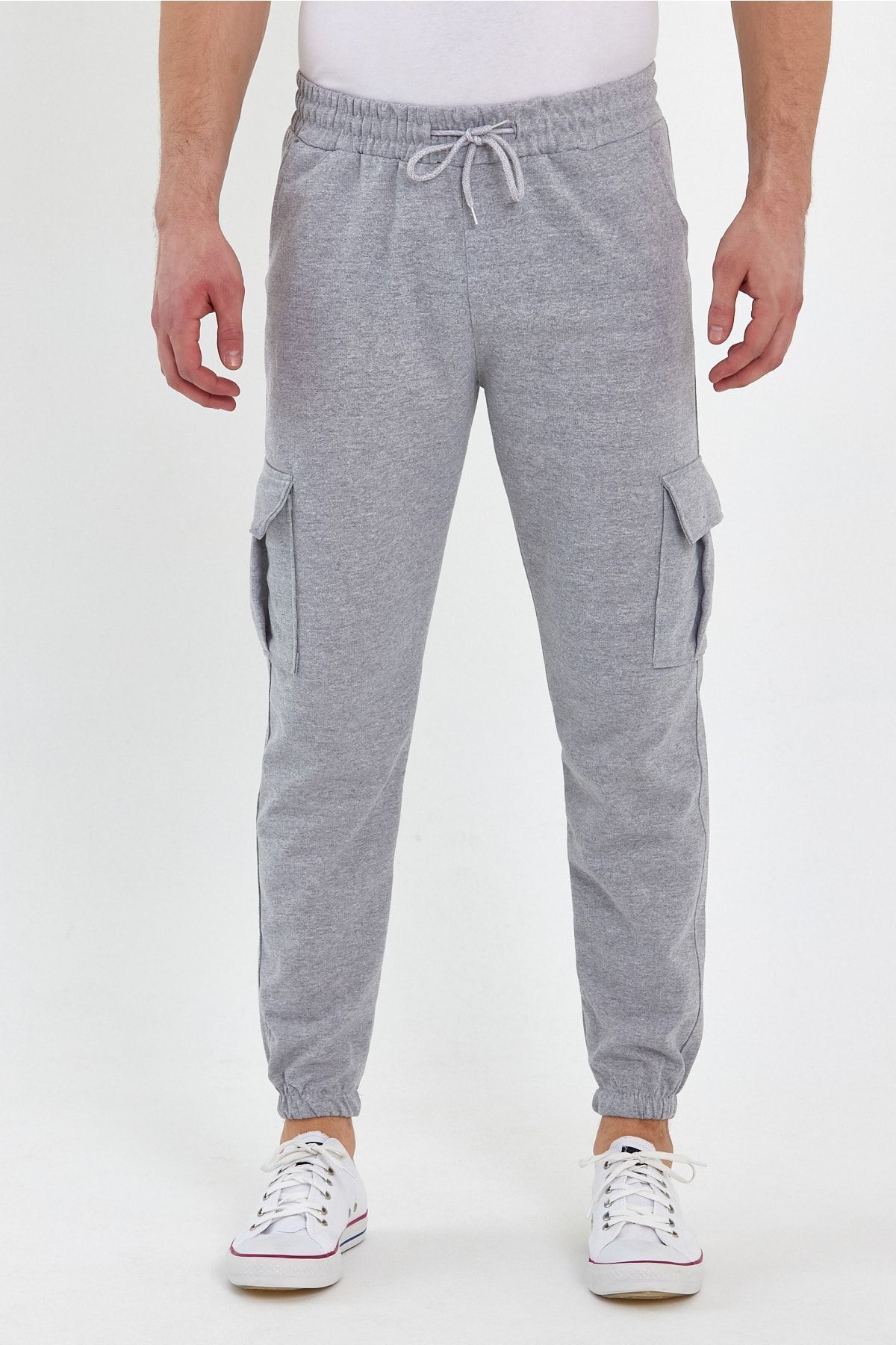 SURMARİ-Gray Unisex Cargo Pocket Sweatpants with Elastic Legs 1